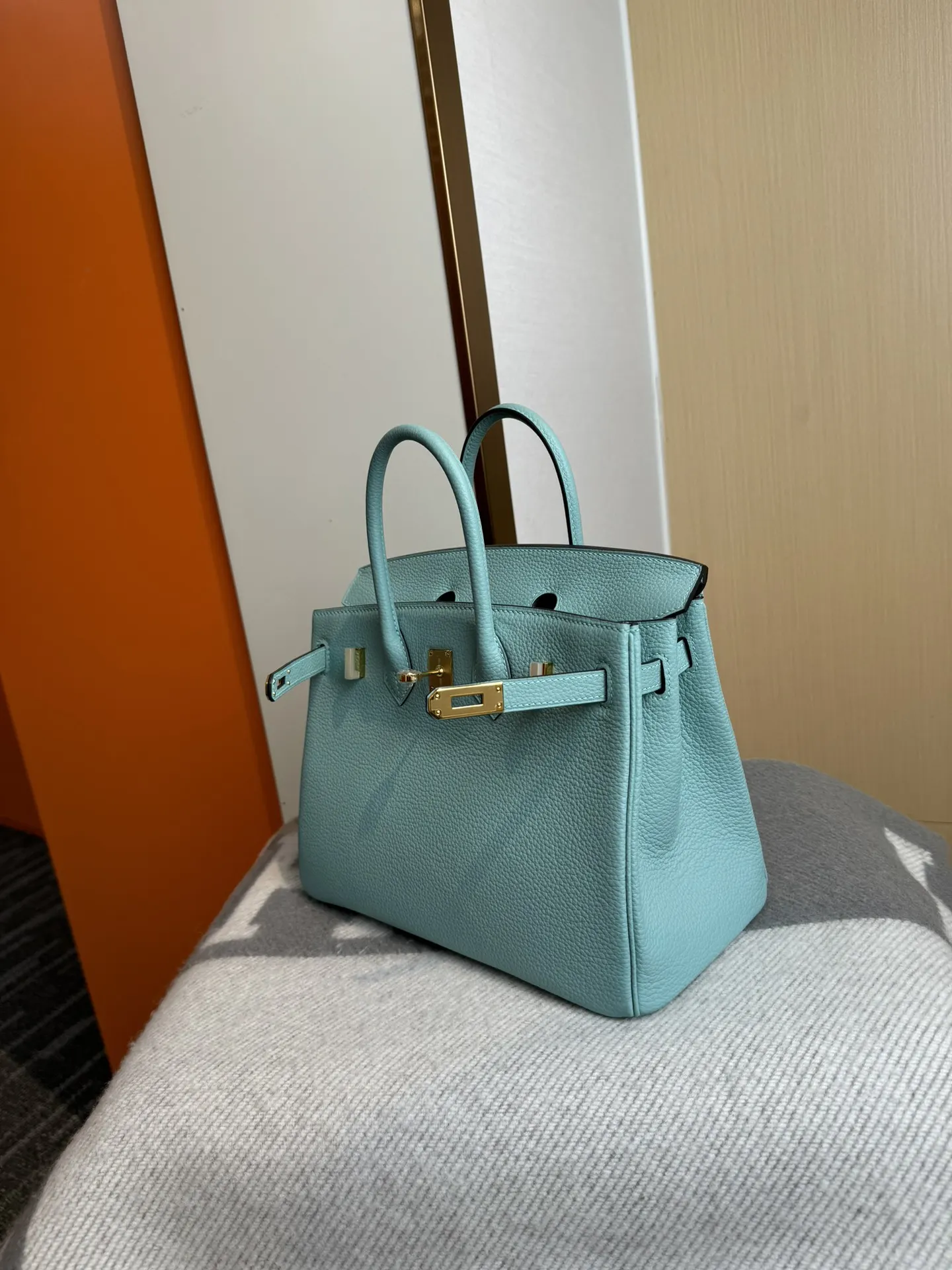 Birkin 铂金 进口Togo皮 马卡龙藍 金 手提包 通勤手提款