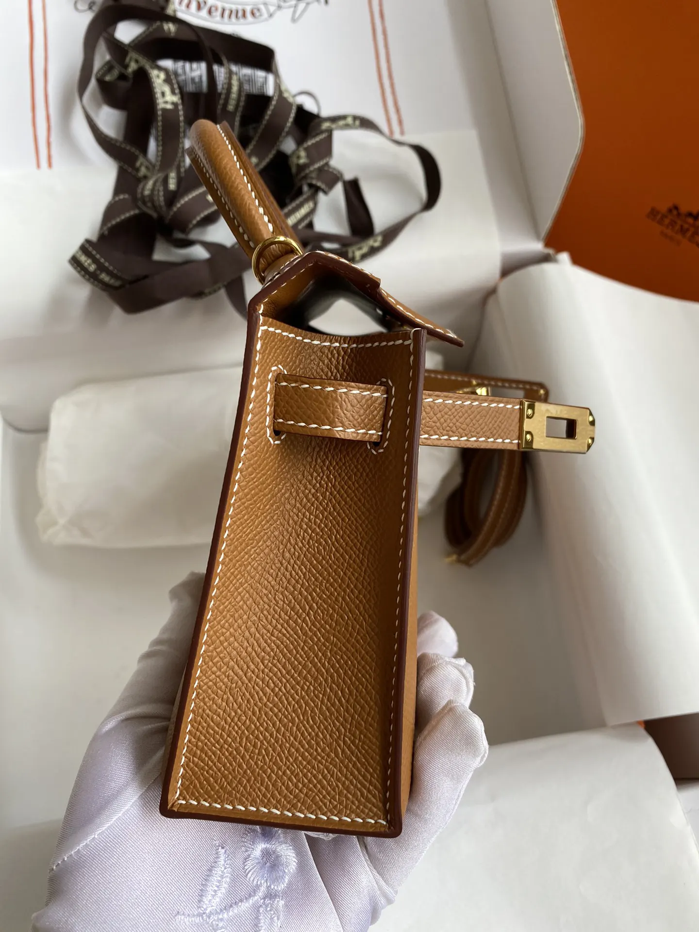 Kelly 二代Mini Epsom皮 金棕 金扣 手提包 通勤手提款