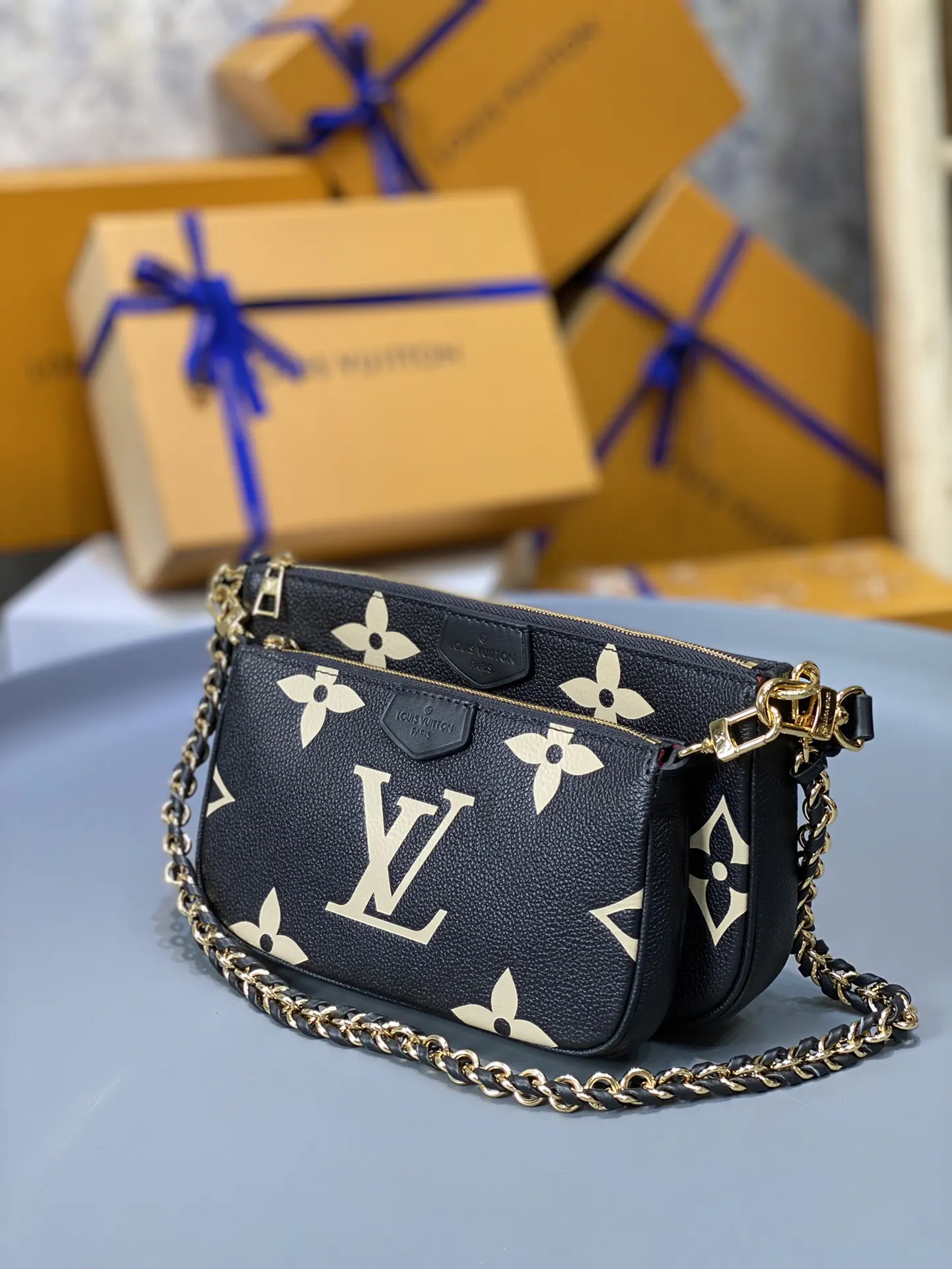 LV 金色 帆布 链条包 精致链条款