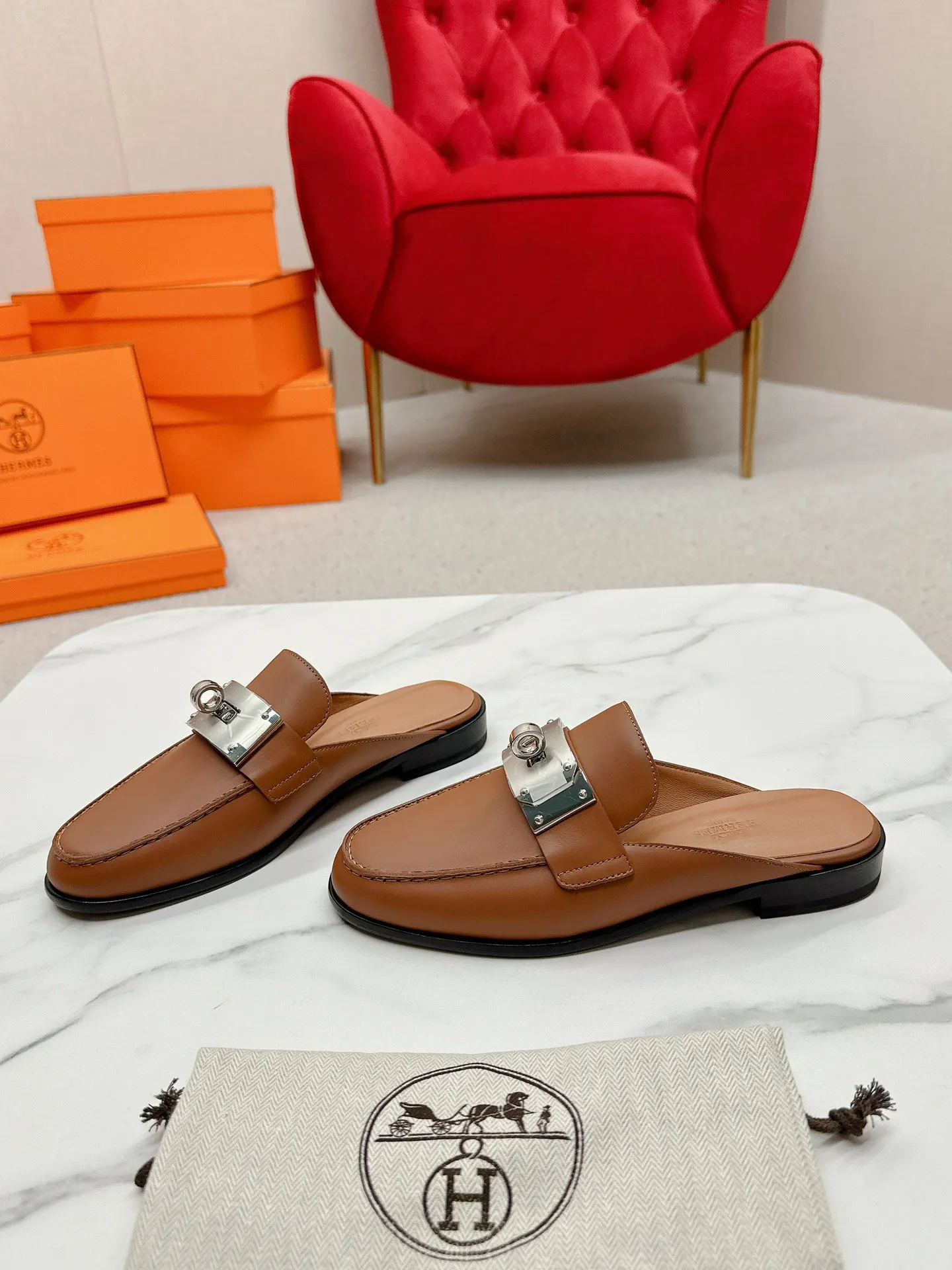 Hermès 小牛皮 拖鞋 舒适