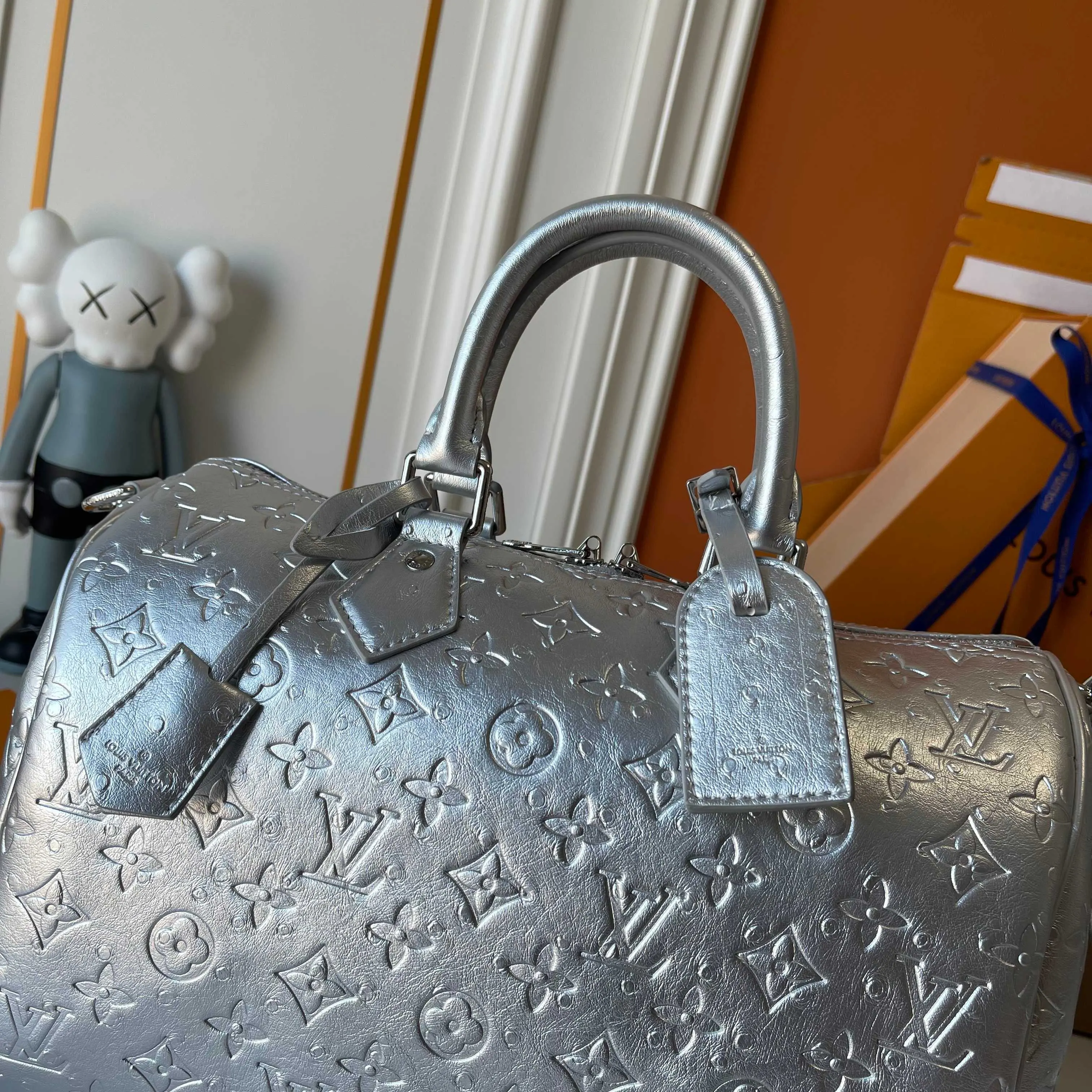 Silver Top Handle Bag Commuter Leather
