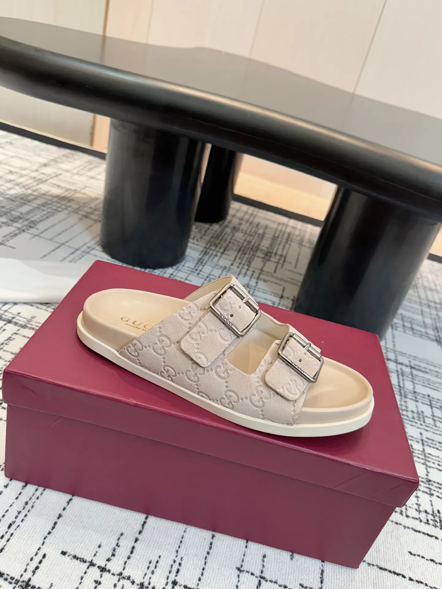 Gucci White Monogram Slides