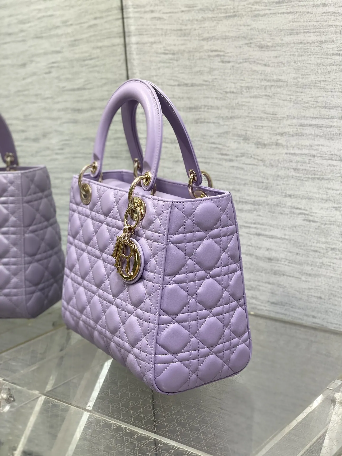 Dior 羊皮 进口 羊皮戴妃包梦幻紫 羊筋绒 手提包 通勤手提款