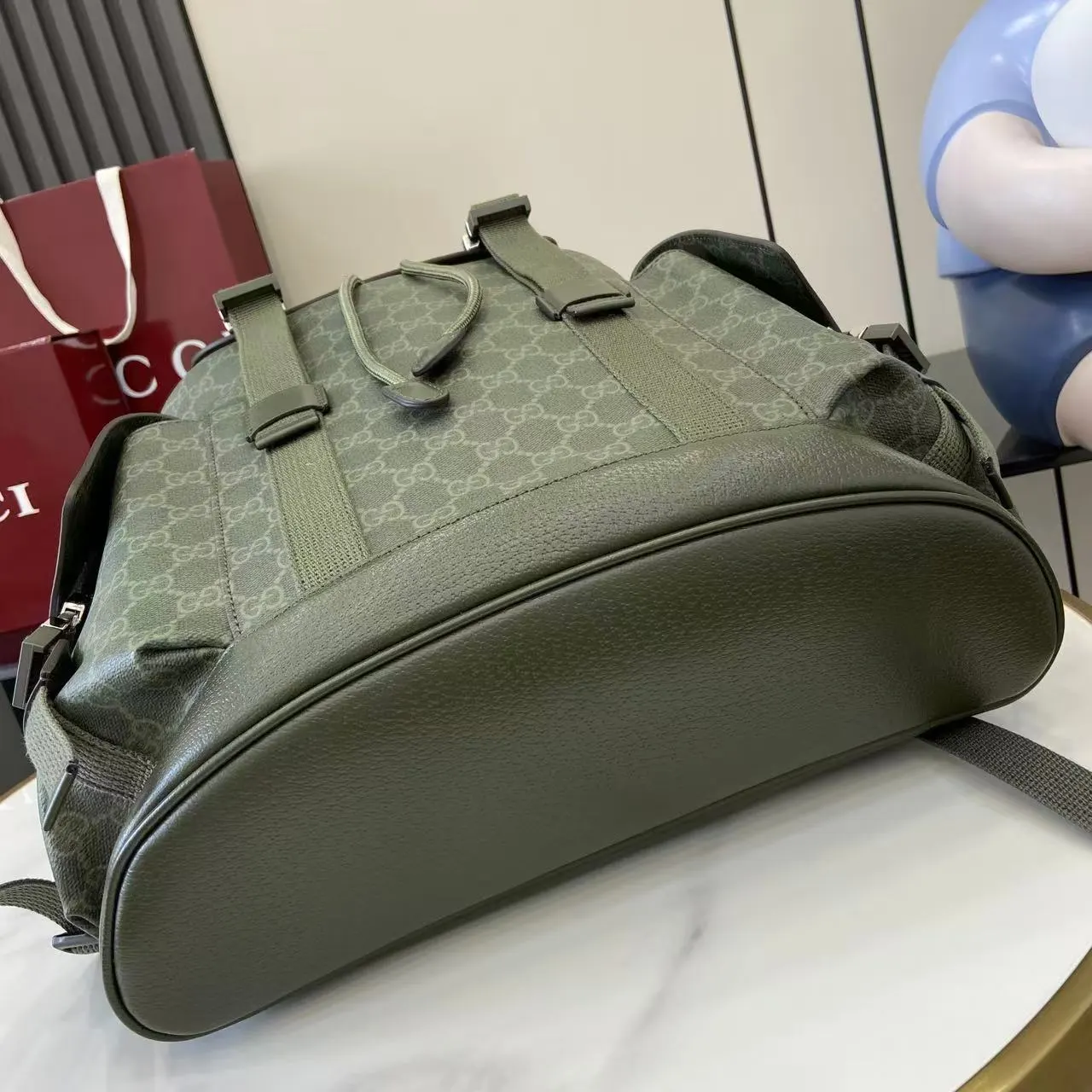 黑色 綠色 帆布 雙肩包 实用雙肩款