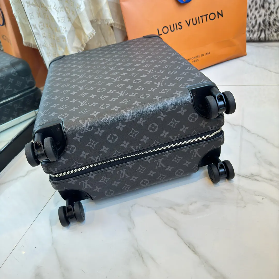 LV 黑色 老花 帆布 ｜ 版 登机行李箱 四轮 旅行拉杆款 輕便出行款