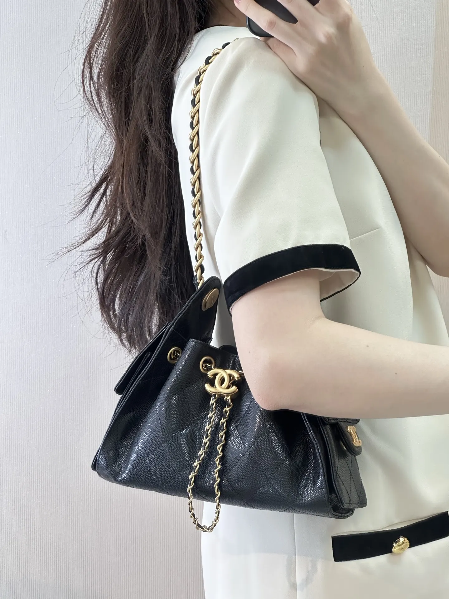 Black Bucket Bag Casual Leather