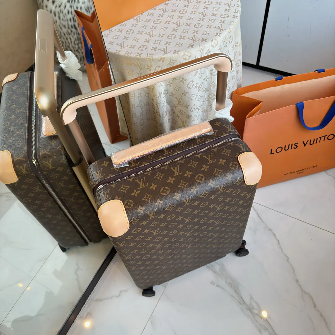 LV 棕色 老花 帆布 ｜ 版 登机行李箱 四轮 旅行拉杆款 轻便出行款