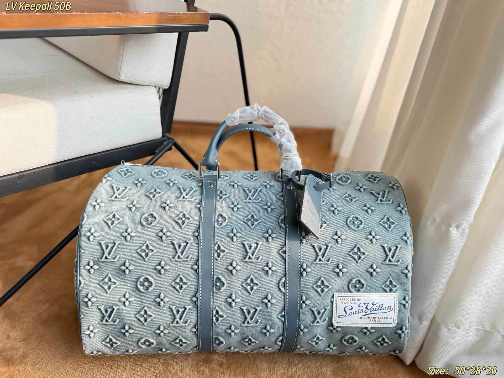 LV Keepall 牛仔 丹宁 牛皮 旅行包 大容量旅行款