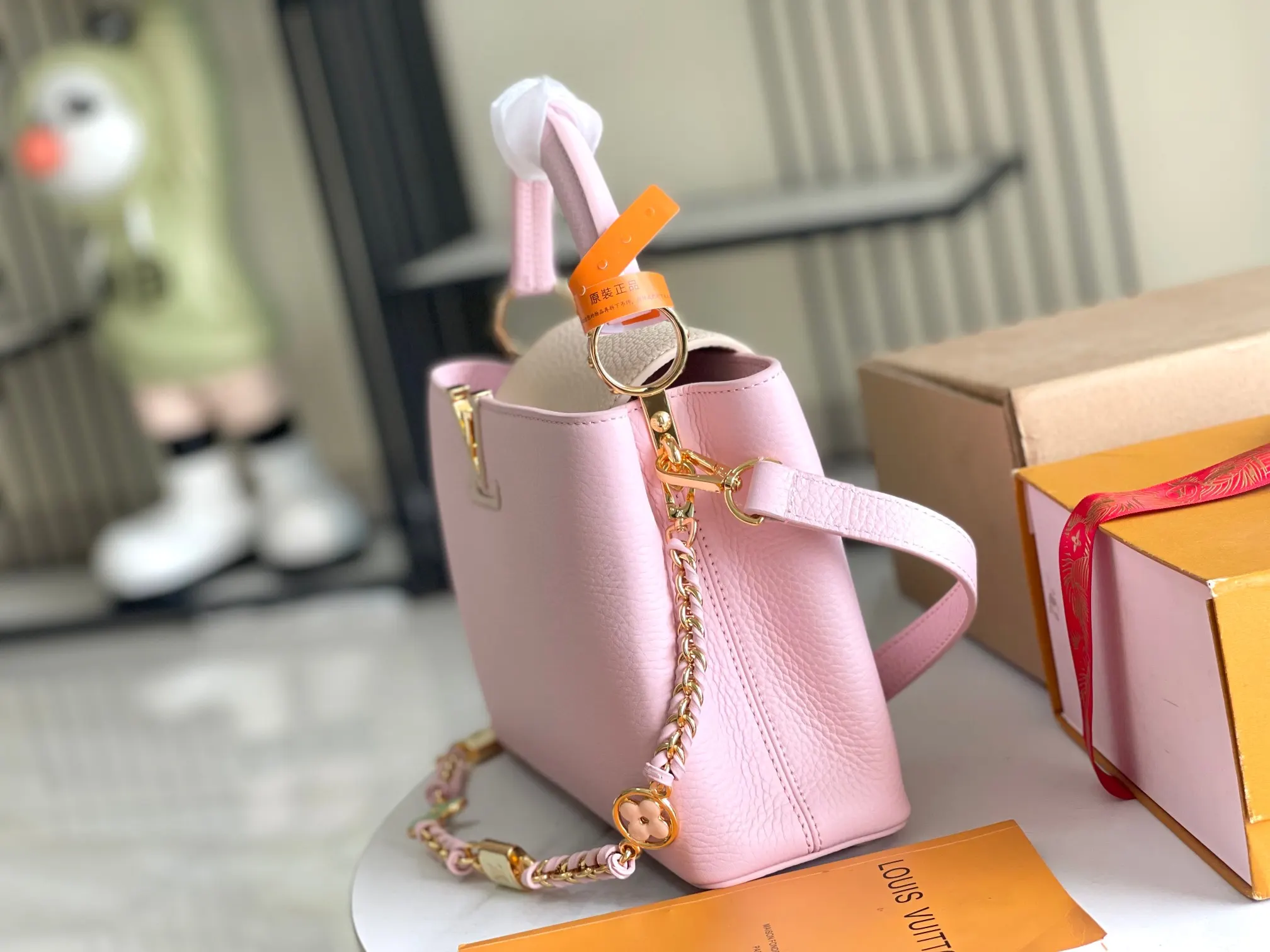 Beige Pink Chain Bag