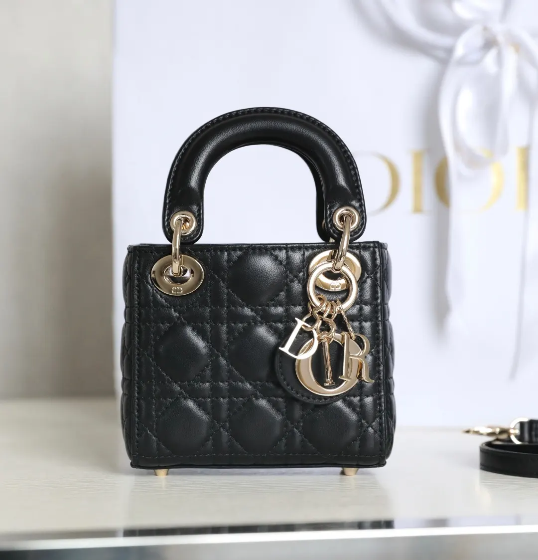 Dior Lady Dior Lady Black Sheepskin Handbag Handheld Crossbody Image 3 Dior Lady Dior Lady Black Sheepskin Handbag Handheld Crossbody Image 3
