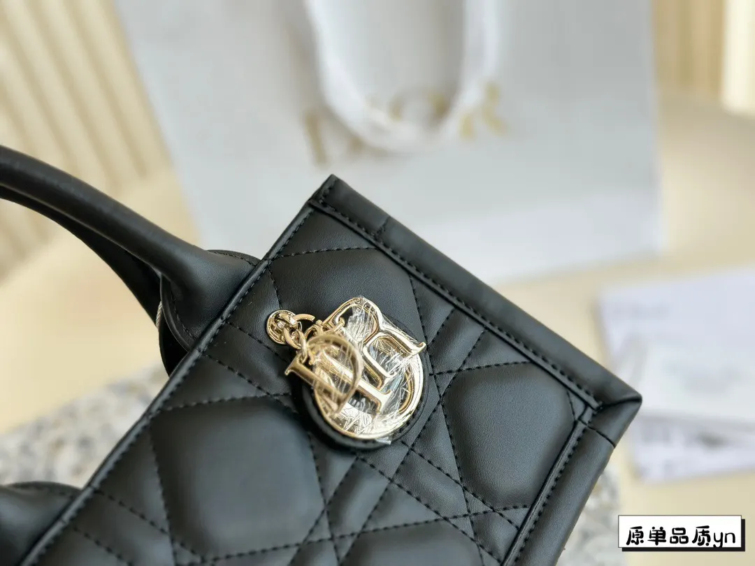 Dior Black Gold Tote Bag Leather