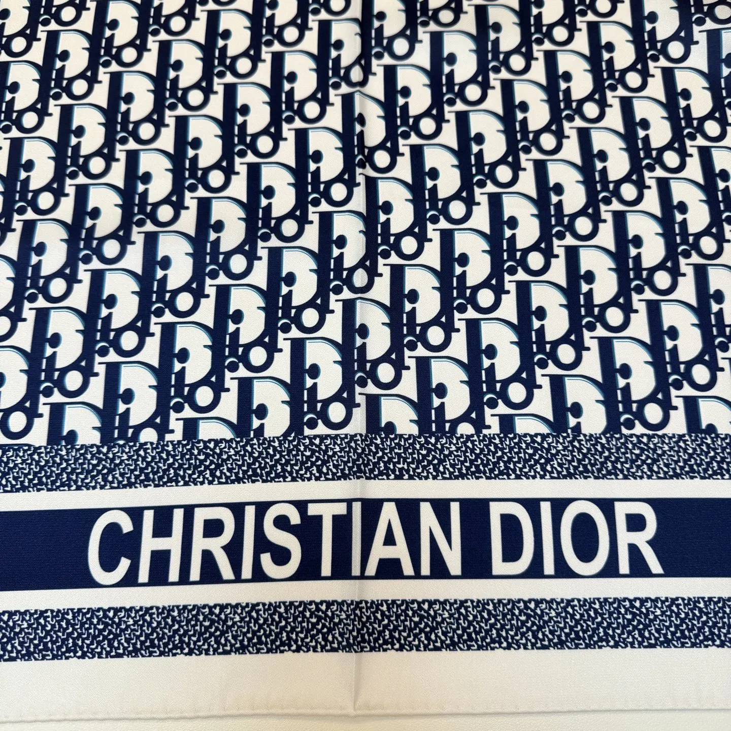 Dior 蓝色提花真丝方巾 复古配饰 围巾