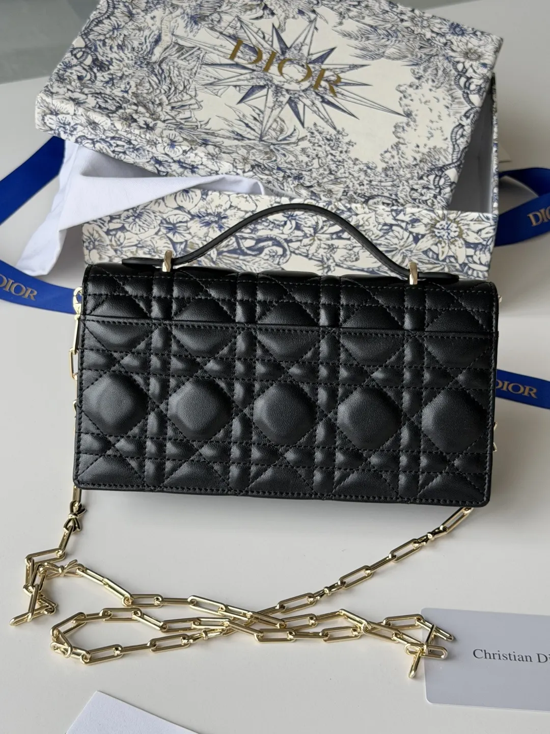 Dior 黑色羊皮链条手拿包 晚宴斜挎