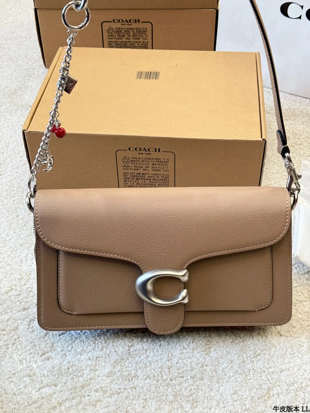 Coach 银色 牛皮 Tabby 收纳包 旅行收纳款