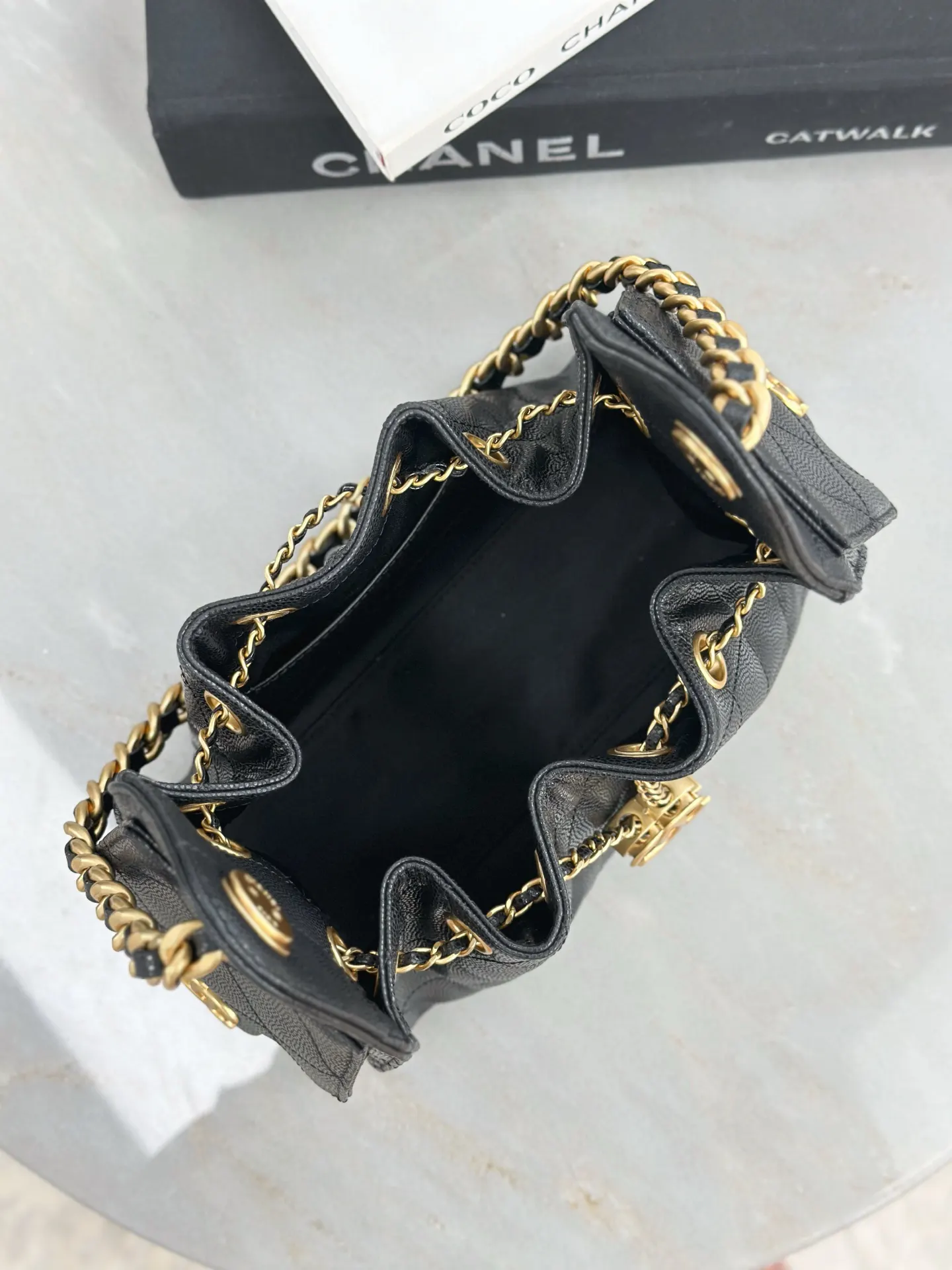 Chanel 22 Large Black Leather Chain Bag
