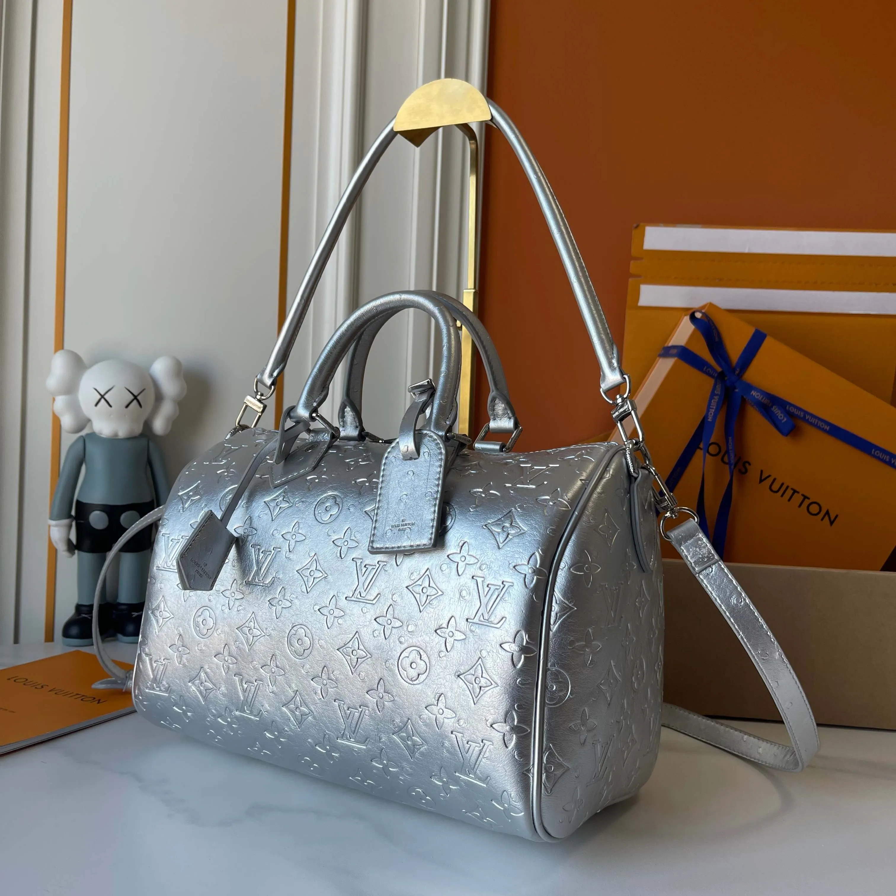 Silver Top Handle Bag Commuter Leather
