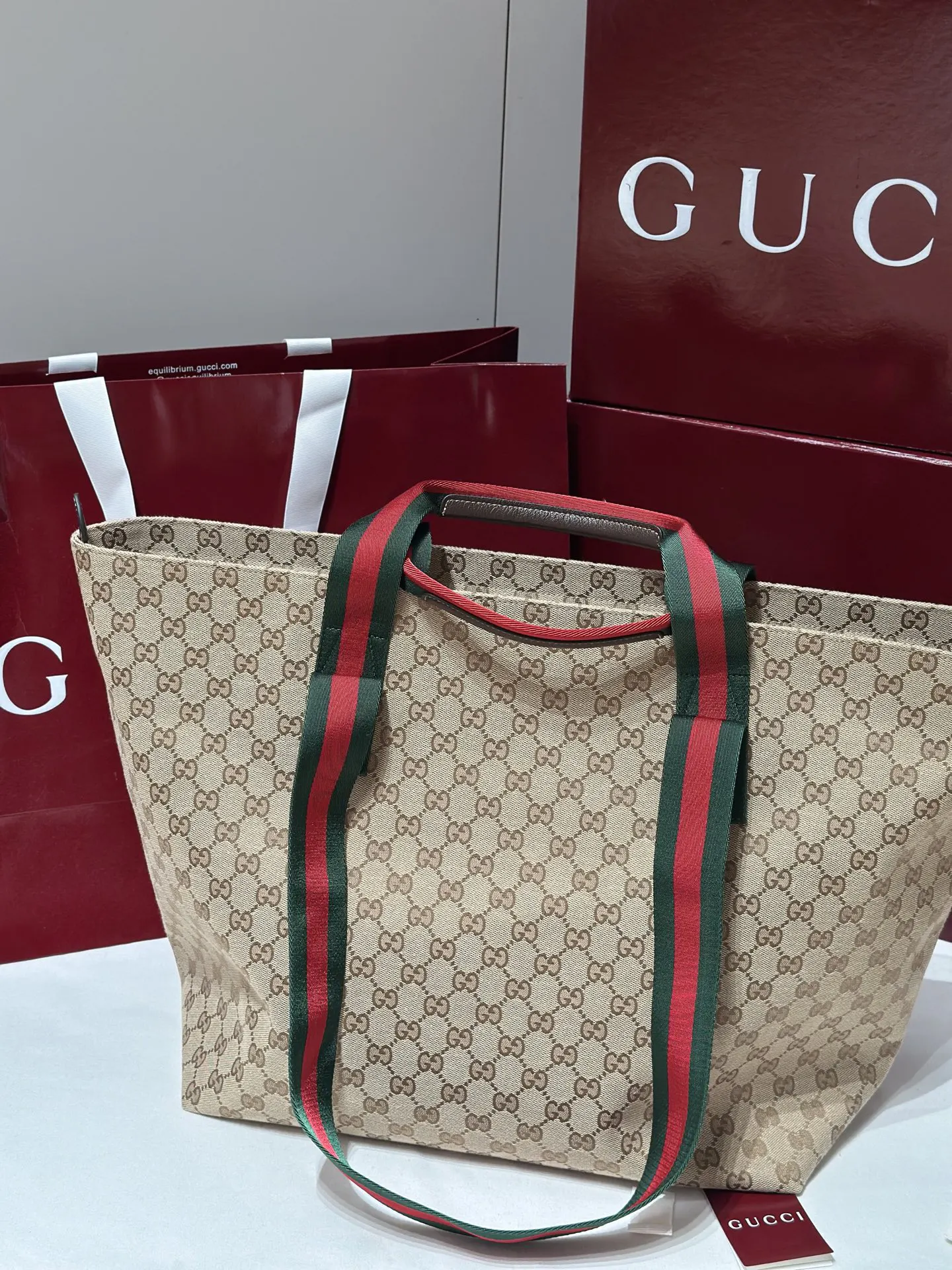 Gucci 棕色 金色 帆布 托特包 大容量托特款