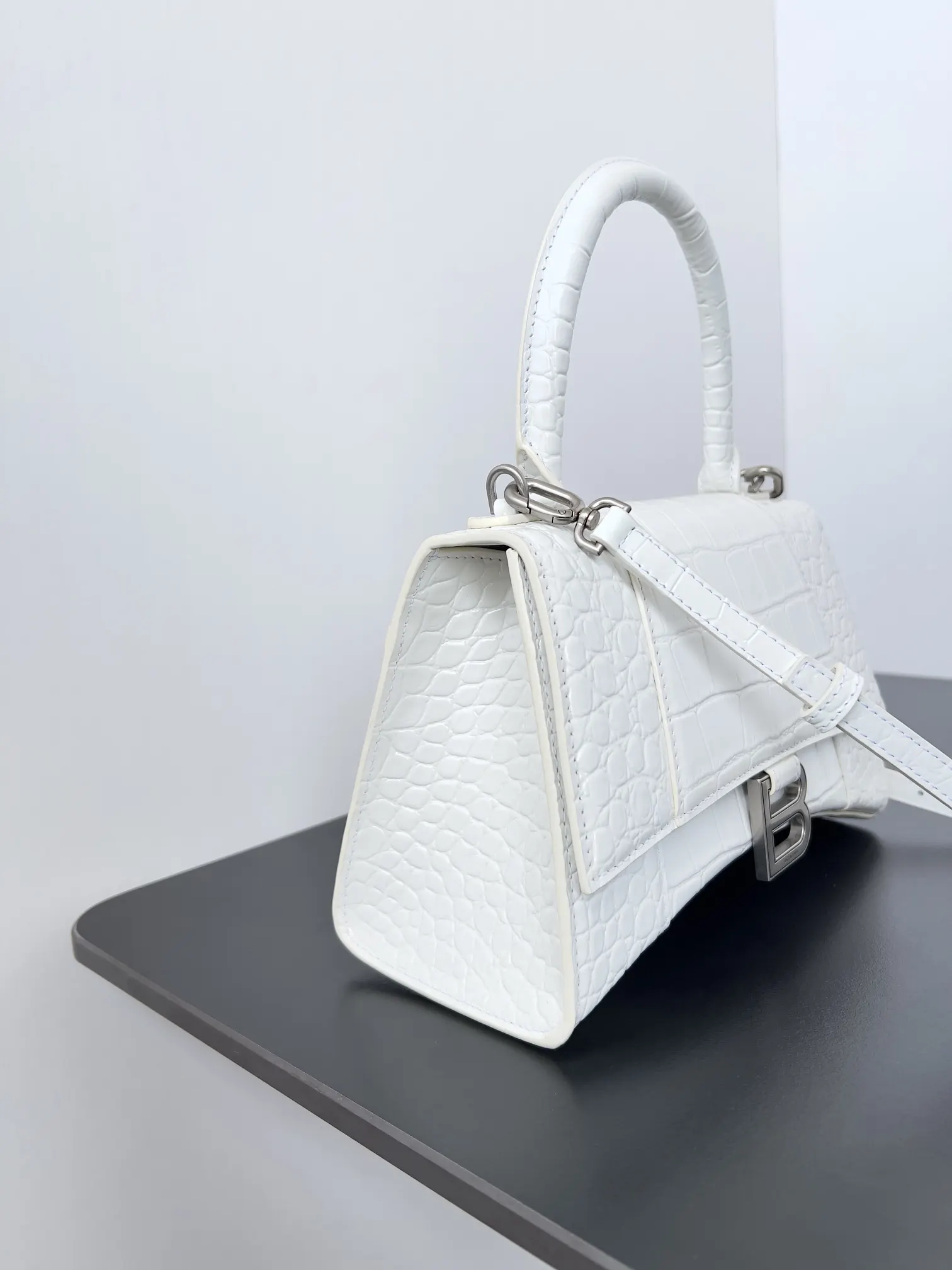 Balenciaga Hourglass 银扣 鳄鱼纹 手提包 经典手提