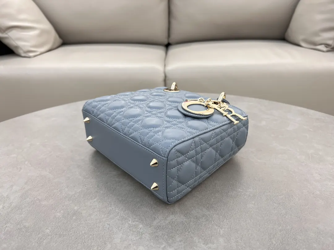 Dior Lady Dior 蓝灰色羊皮手提斜挎包 小号款