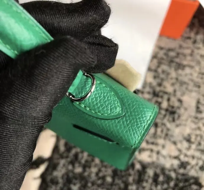 Hermès 迷你皮革手提包 翡翠绿金扣