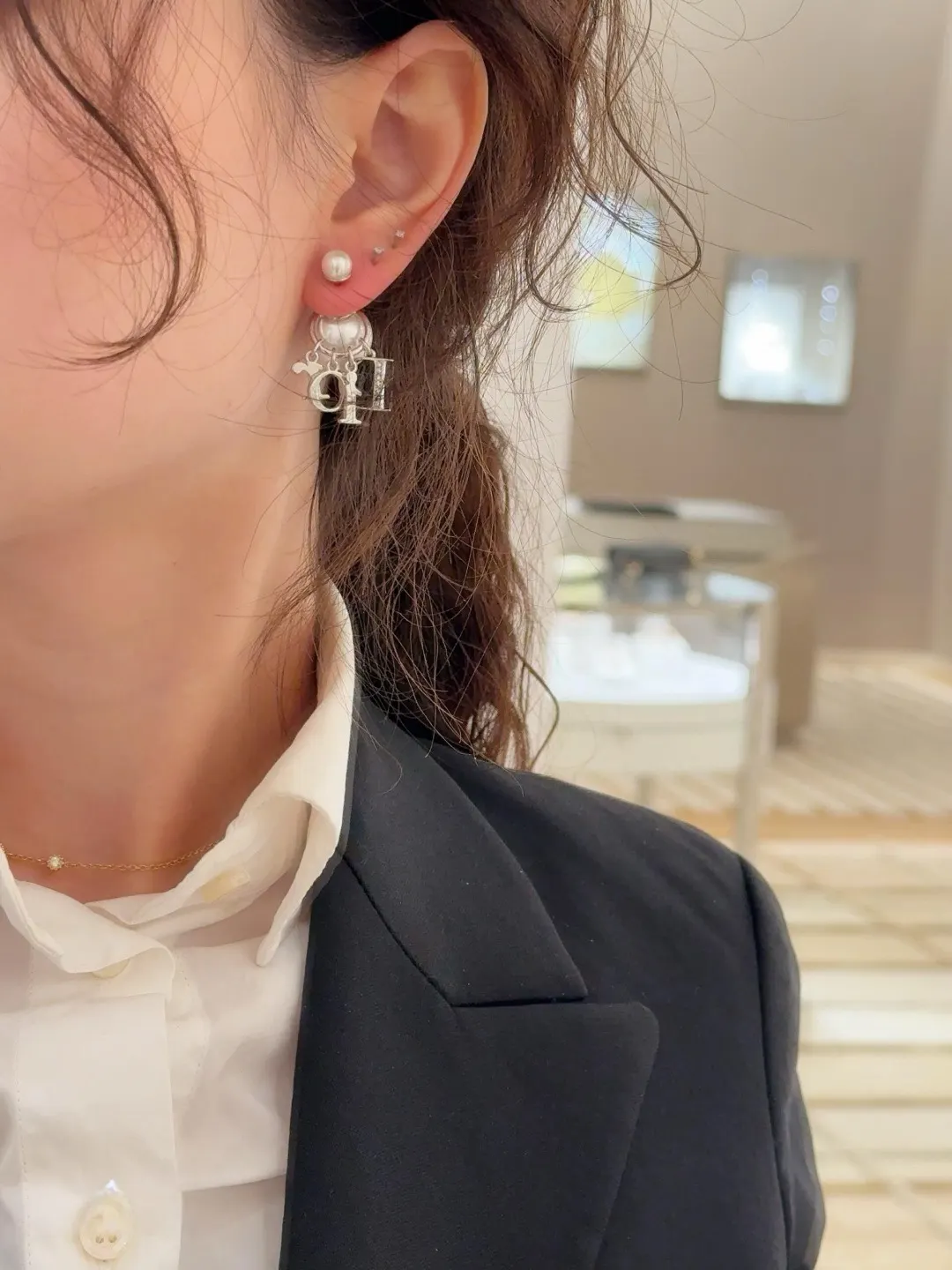 Dior 银色 珍珠 耳饰