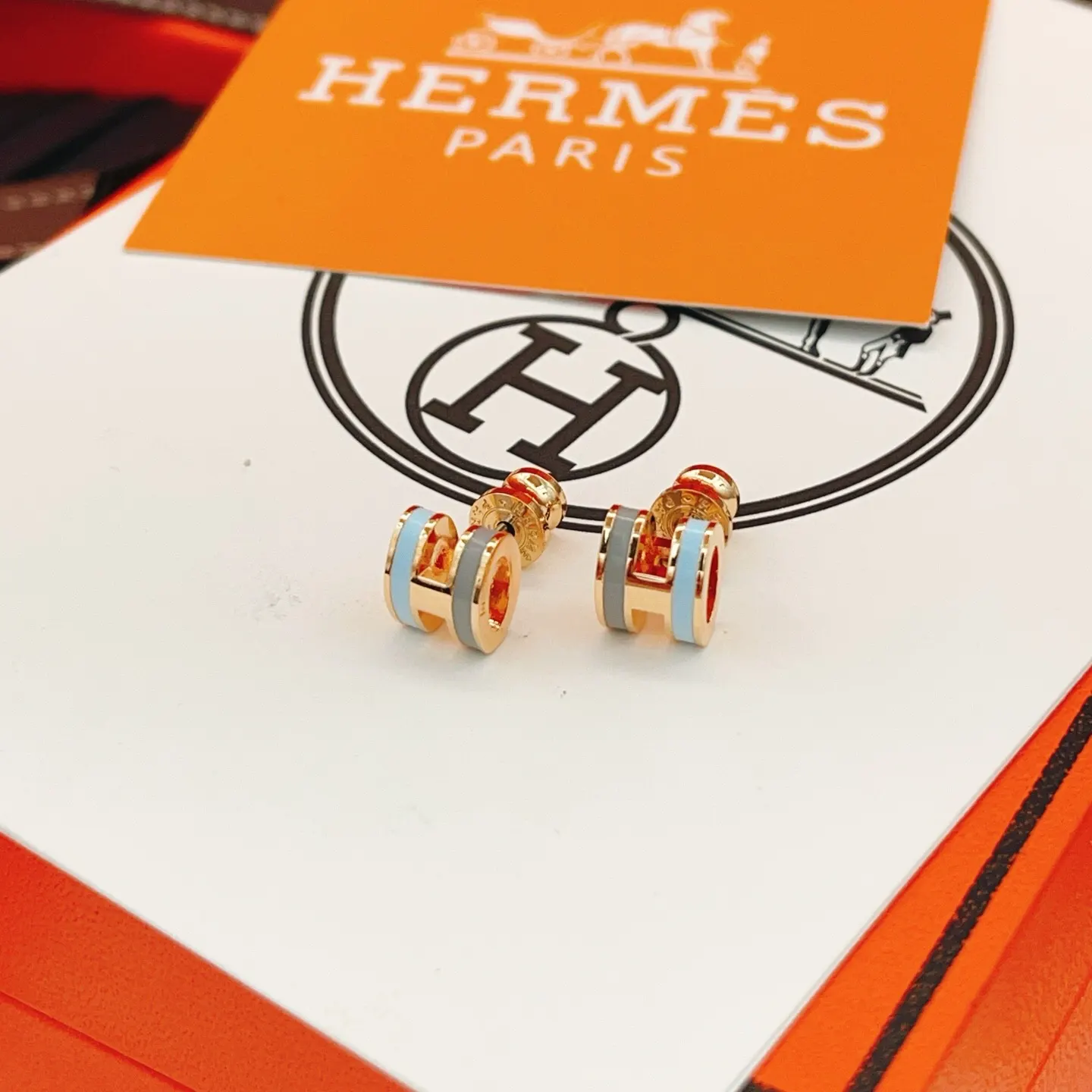 Hermes 玫瑰金 耳钉 小巧点缀款