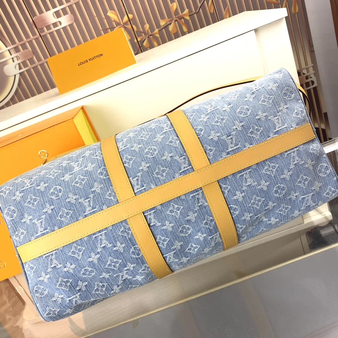 Keepall 藍色 牛仔 牛皮 旅行袋 大容量旅行款