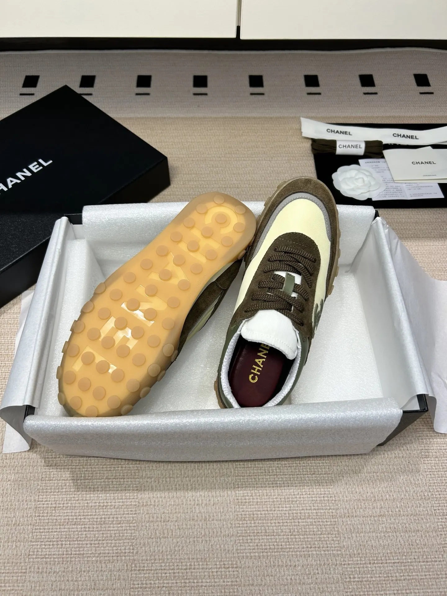 Chanel Green/White Leather Sneakers