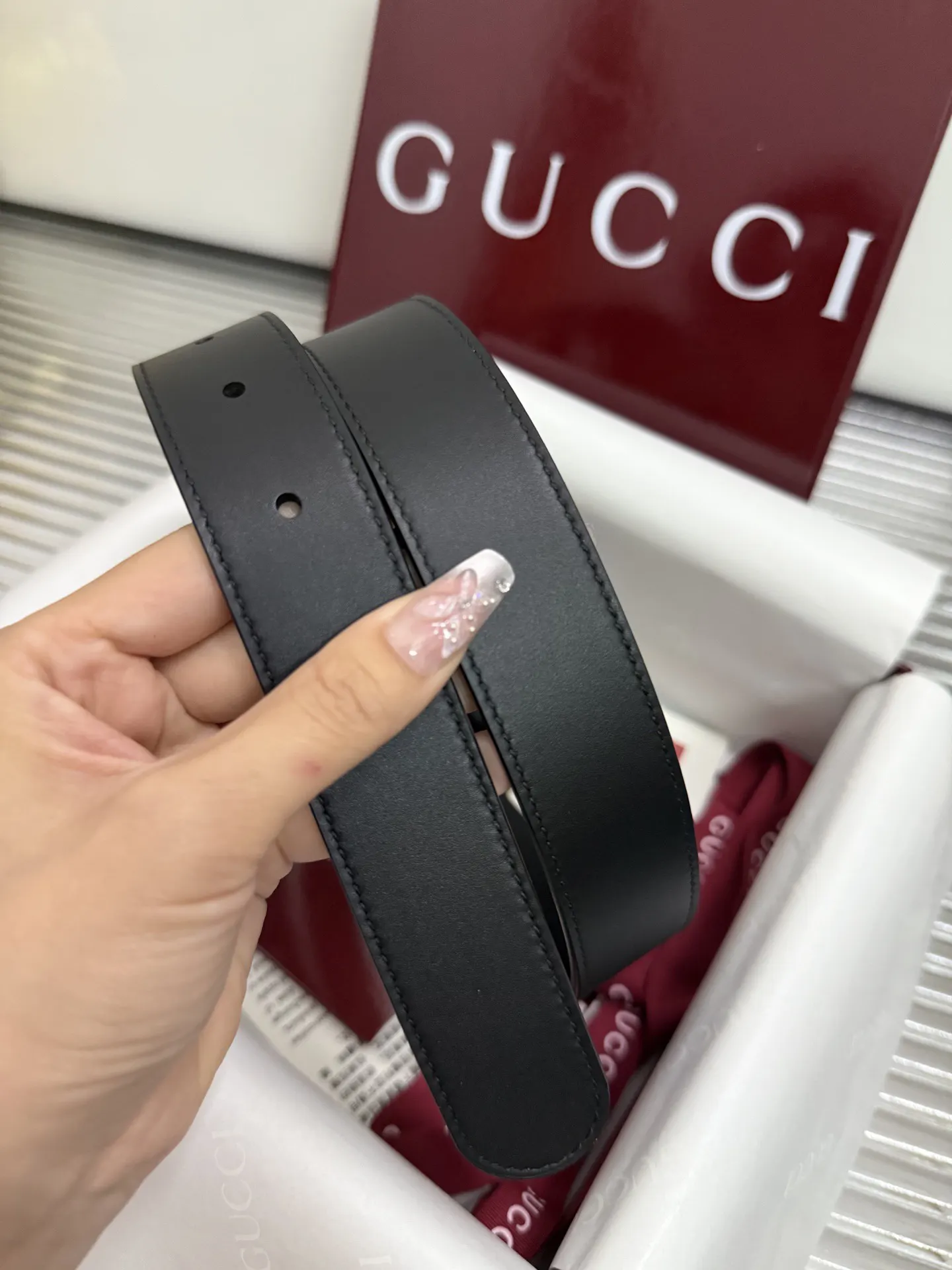 Gucci Double G 棕色 皮革 腰带