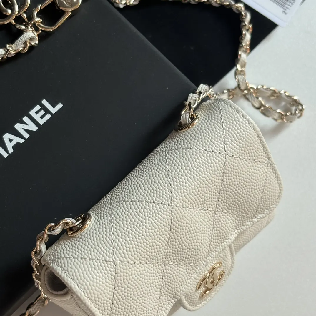 Chanel 迷你 白色 皮革 链条包