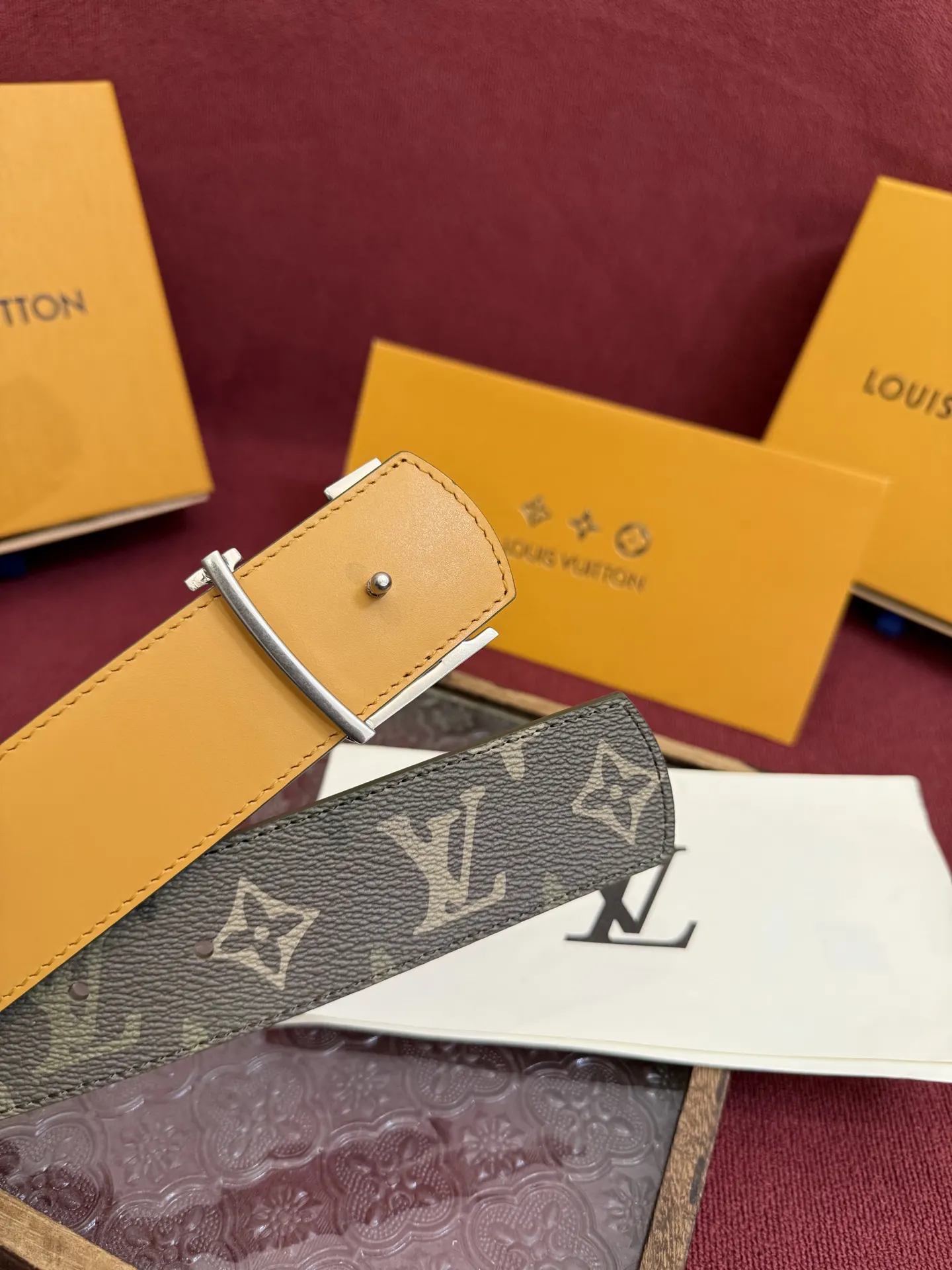 LV Green Silver Color Scheme Double Sided Belt Business Casual | ORBUYBAG High-End Fashion Boutique