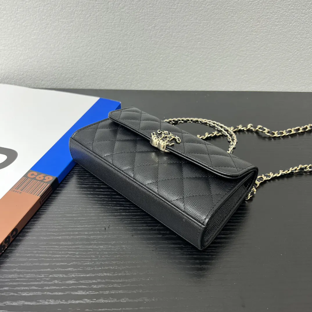 Chanel 黑色菱格Kelly手柄包 金链手提 手提包