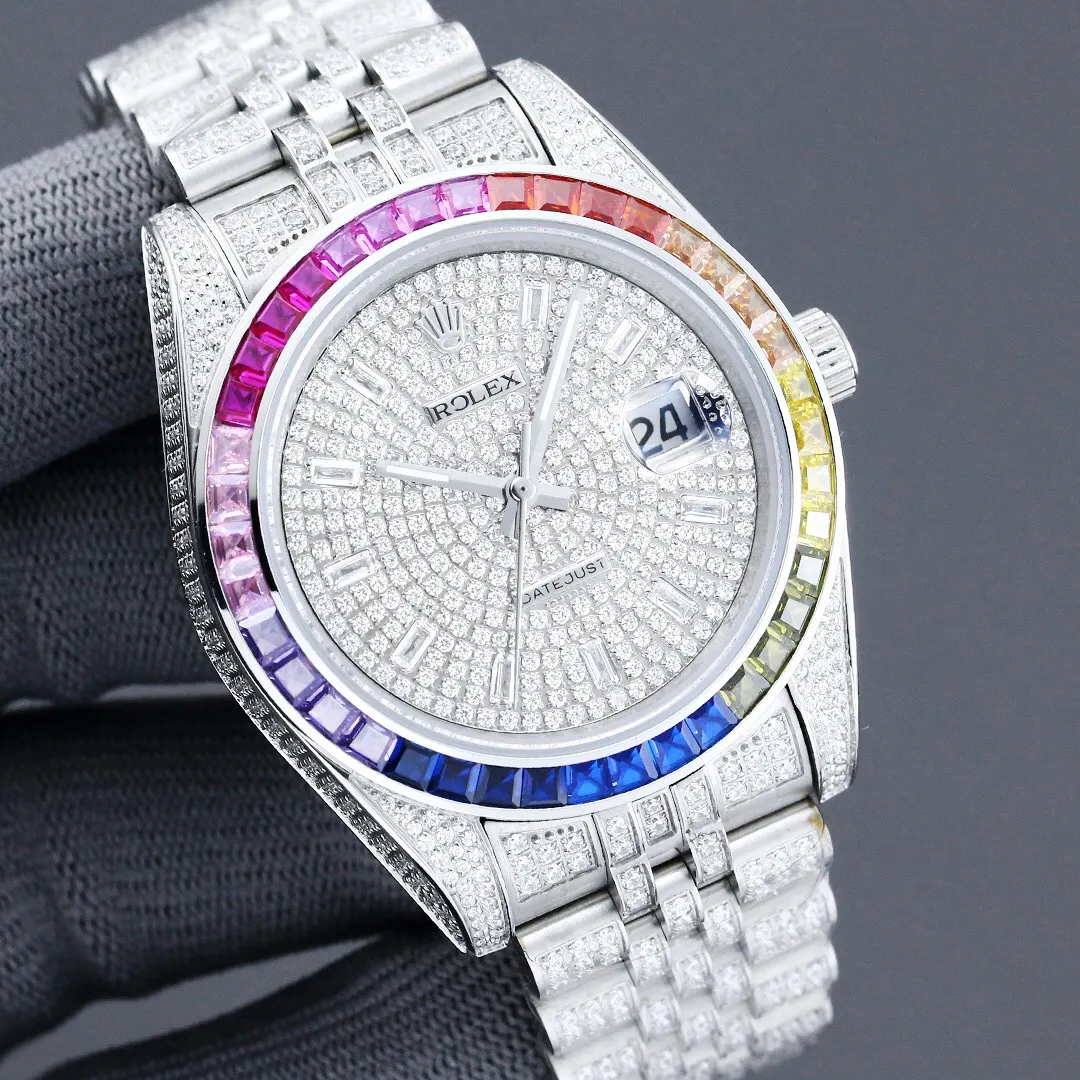 Rolex 土豪版满钻彩虹圈 劳力士蚝式恒动日志系列 手錶 經典腕表款
