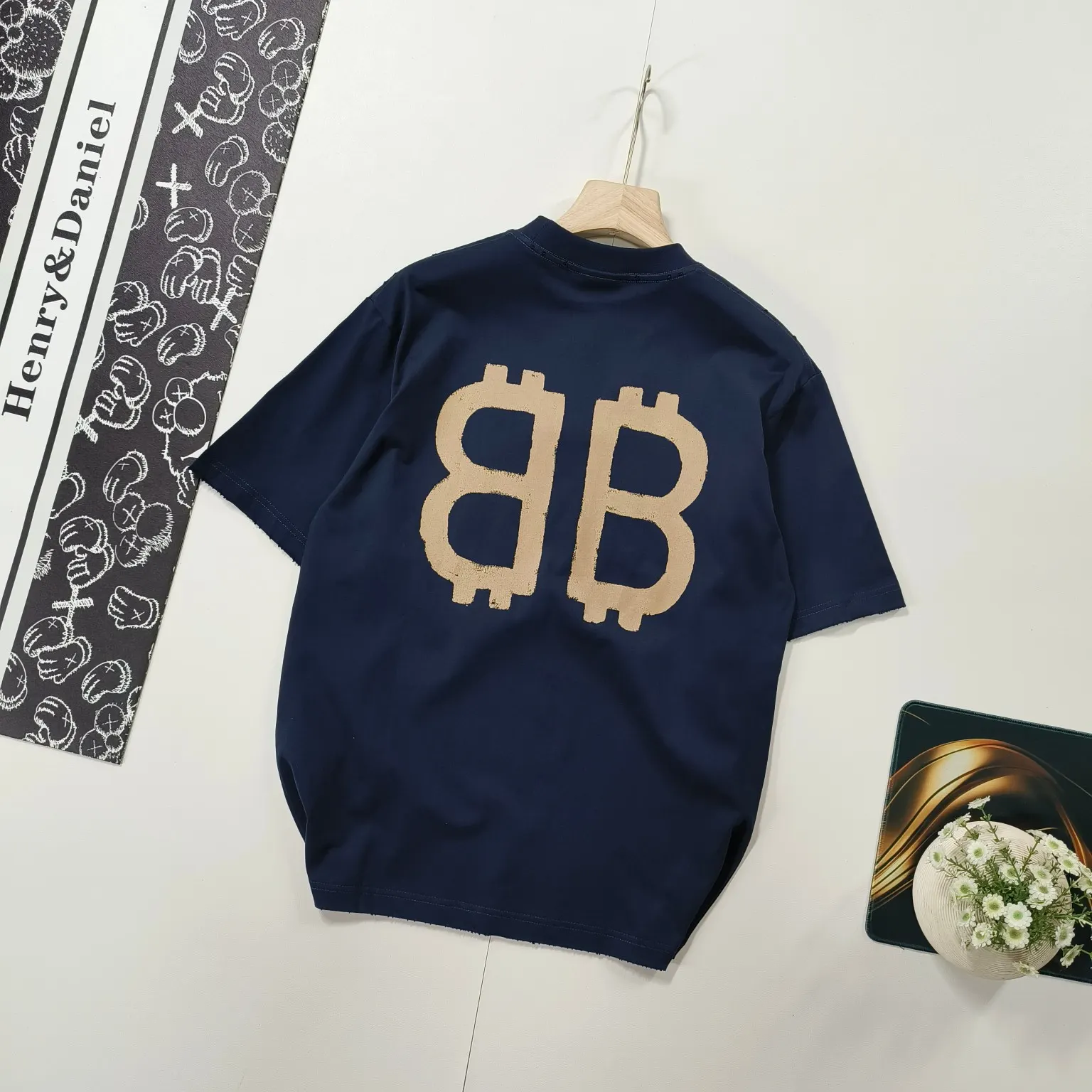 Balenciaga Blue Cotton Logo Short Sleeve T-Shirt Street