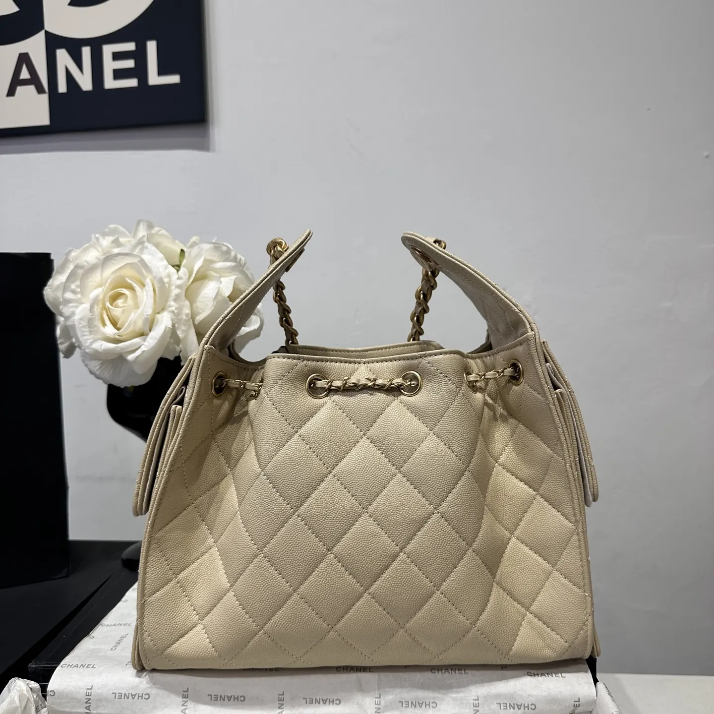 CHANEL Hobo 米色 腋下包 复古腋下背款