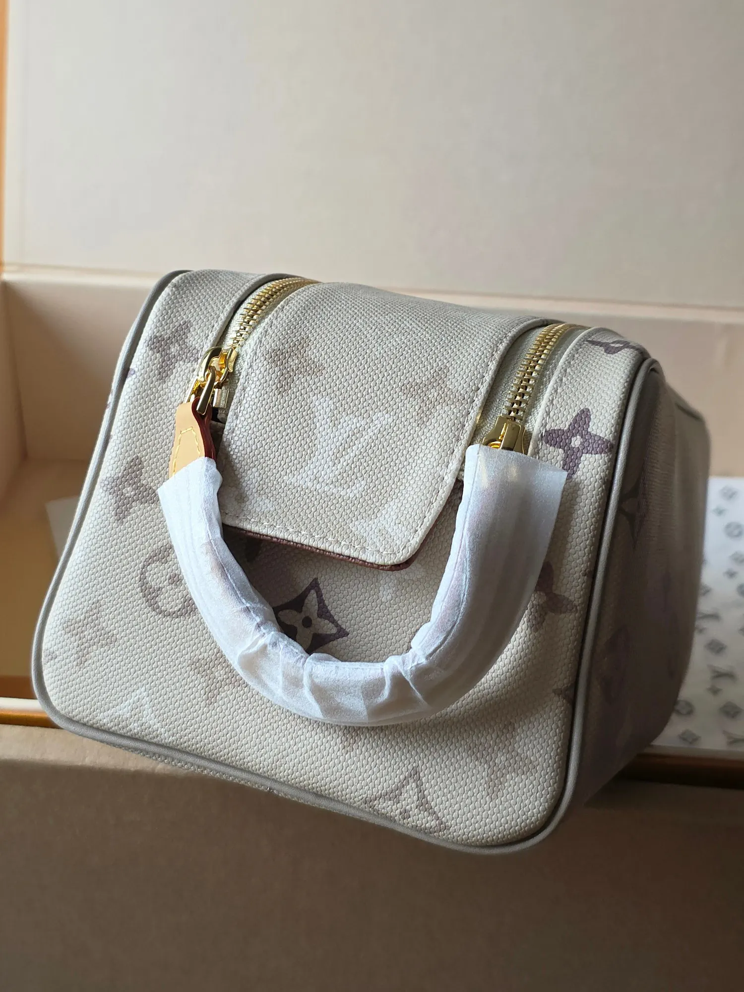 Beige Cosmetic Pouch Leather