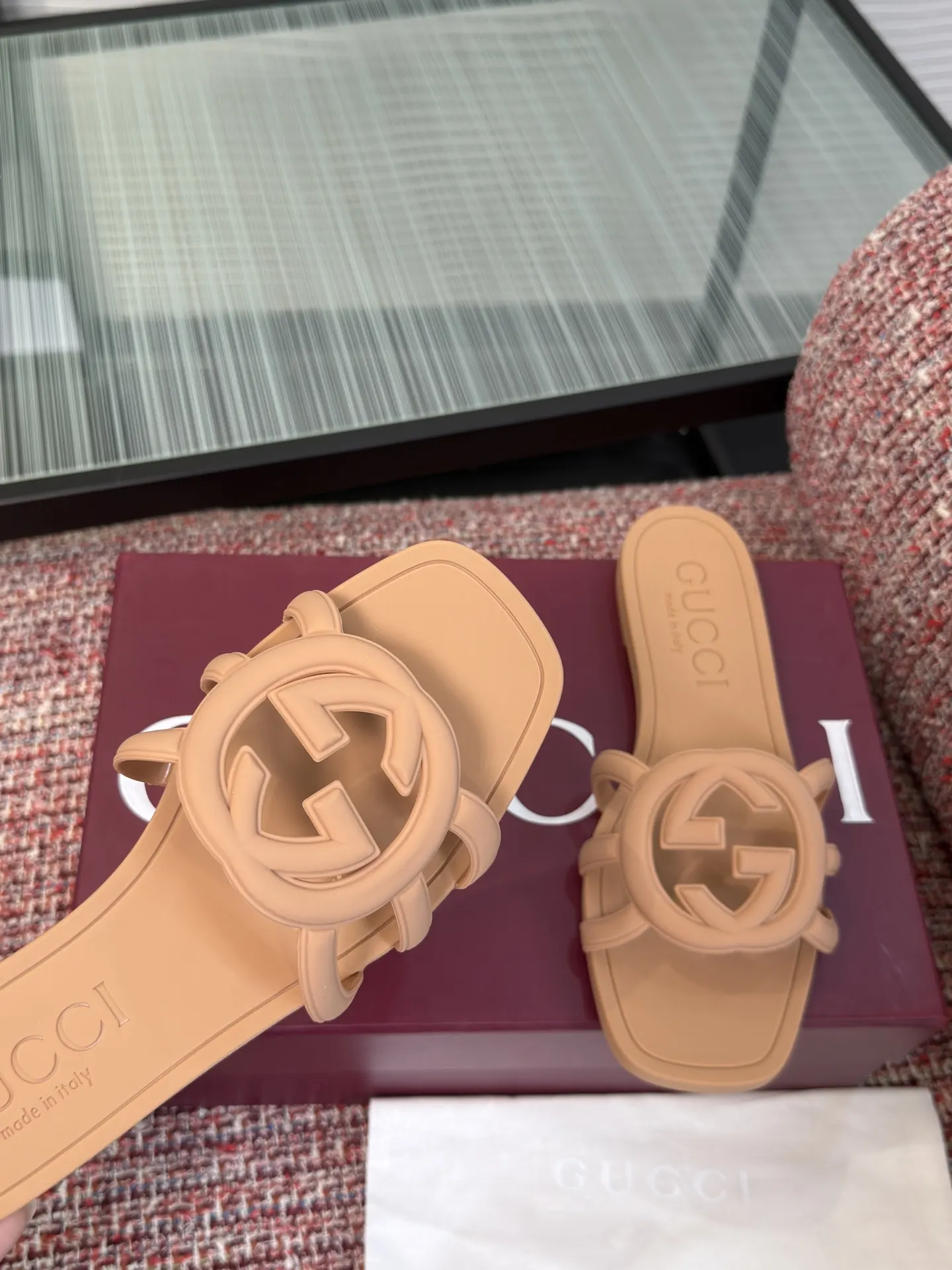 Gucci Interlocking G 橙粉色凉拖 休闲 运动鞋