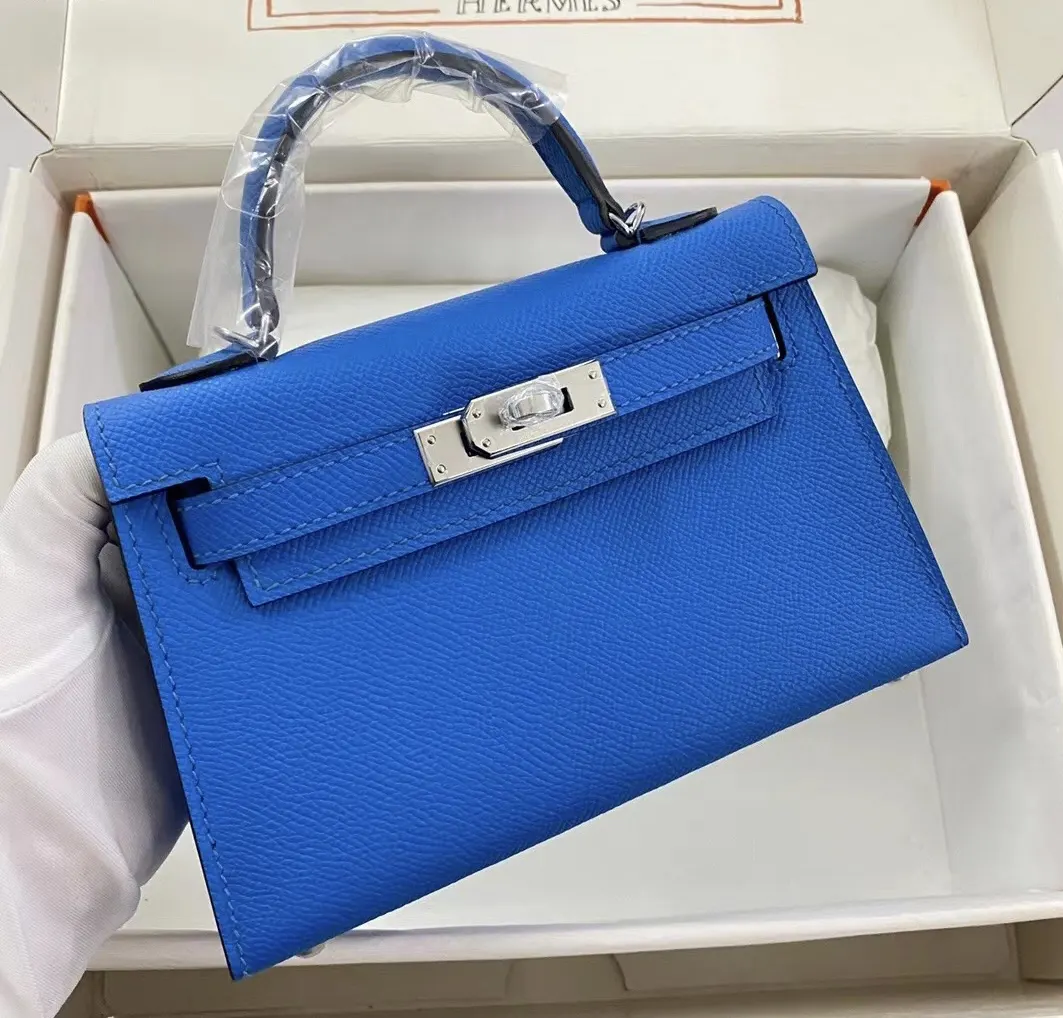Hermès 迷你皮革手提包 皇家蓝银扣