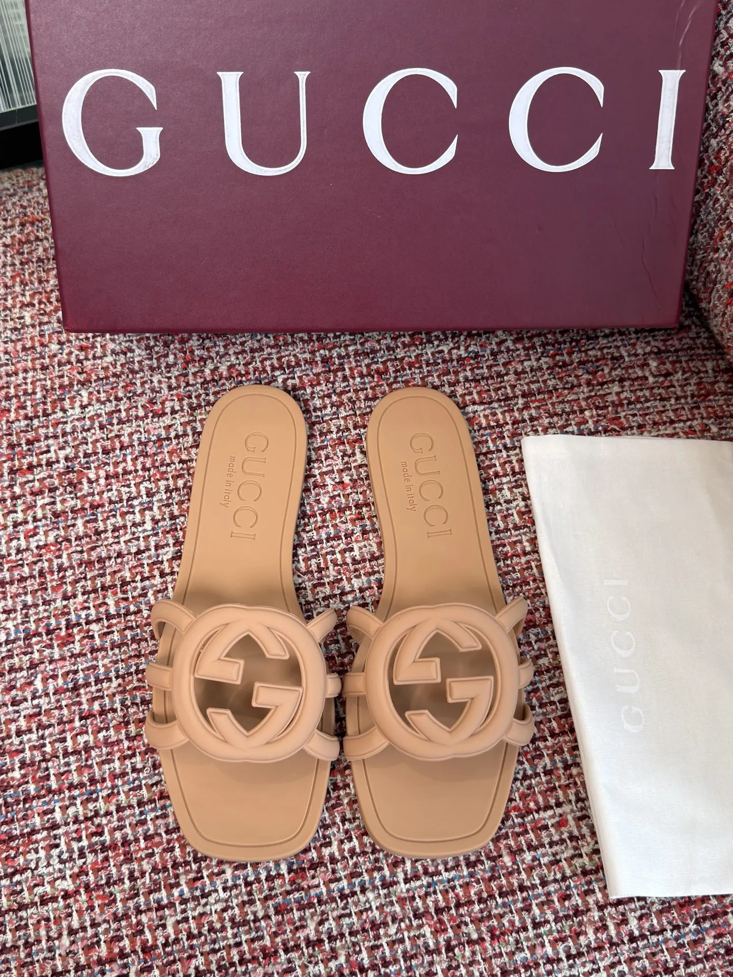 Gucci Interlocking G 橙粉色凉拖 休闲 运动鞋