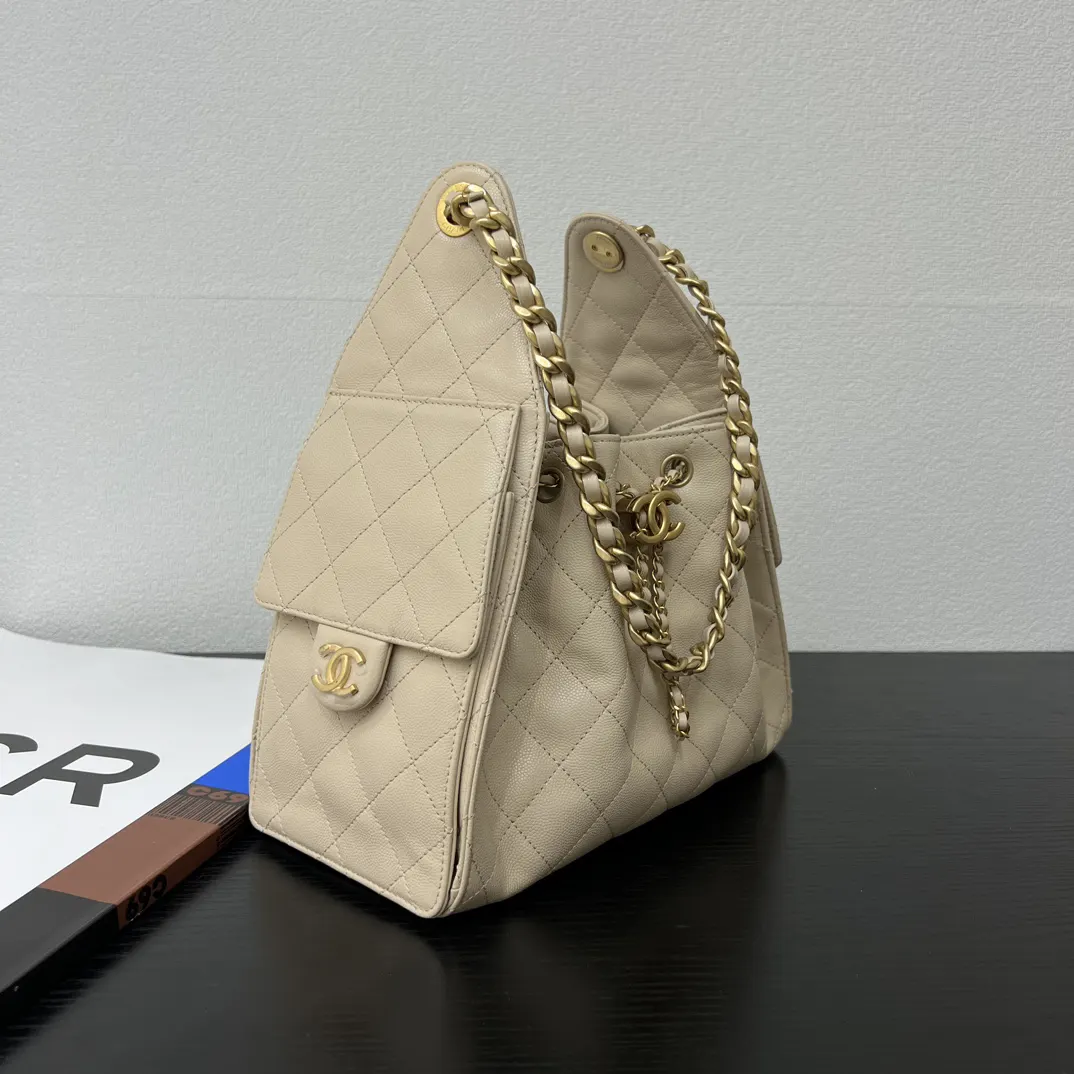 Chanel Beige Hobo Shoulder Bag Leather