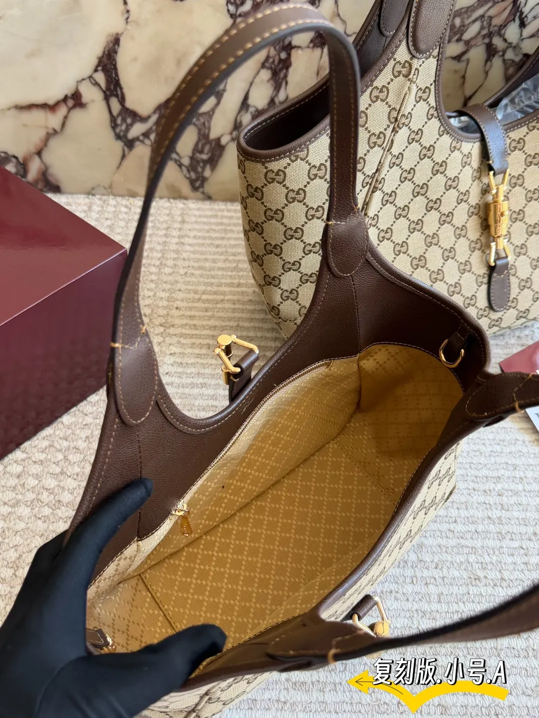 Gucci Jackie 1961 Monogram Caramel Leather Underarm Bag Shoulder and Crossbody Wear Image 9 Gucci Jackie 1961 Monogram Caramel Leather Underarm Bag Shoulder and Crossbody Wear Image 9