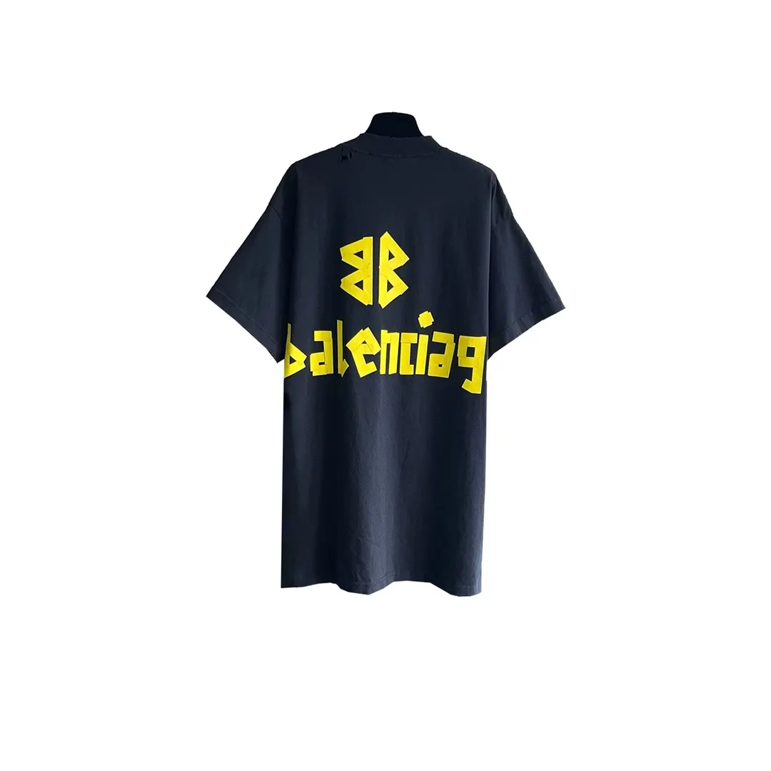 Balenciaga Logo Washed Short Sleeve T-Shirt Street Casual