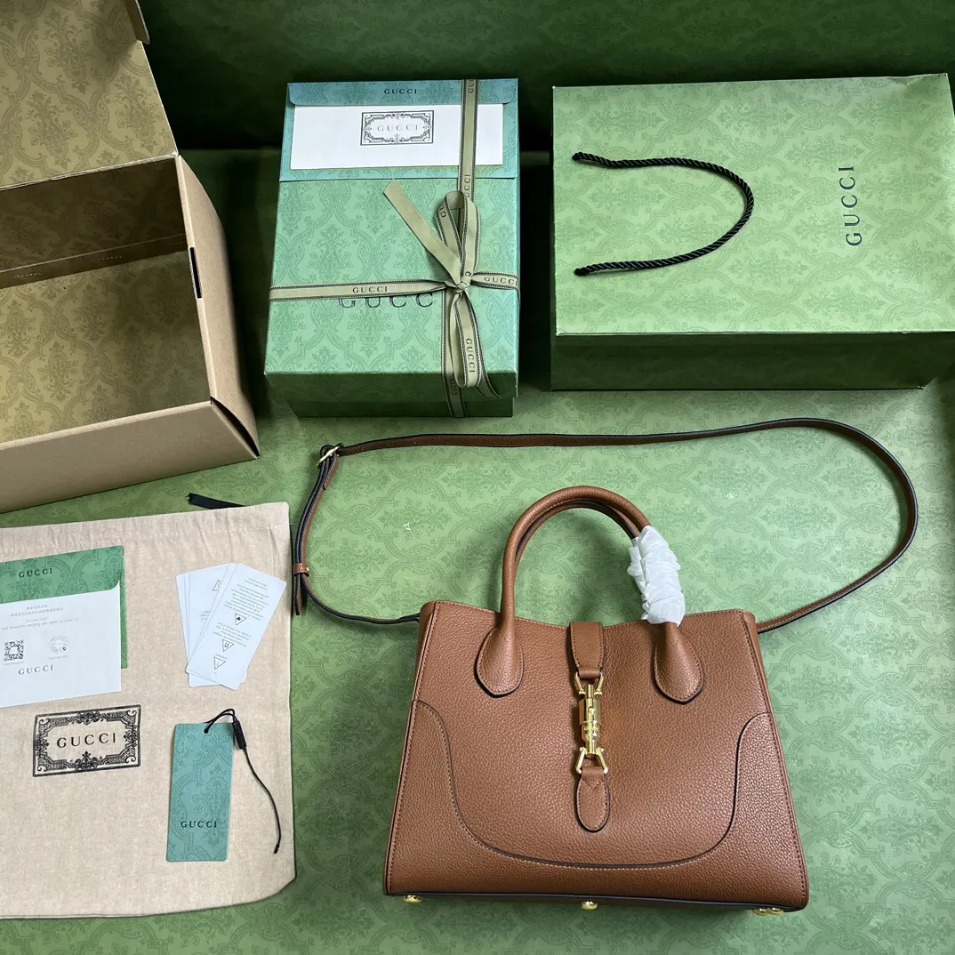 Jackie 棕色 金色 皮革 托特包 大容量托特款