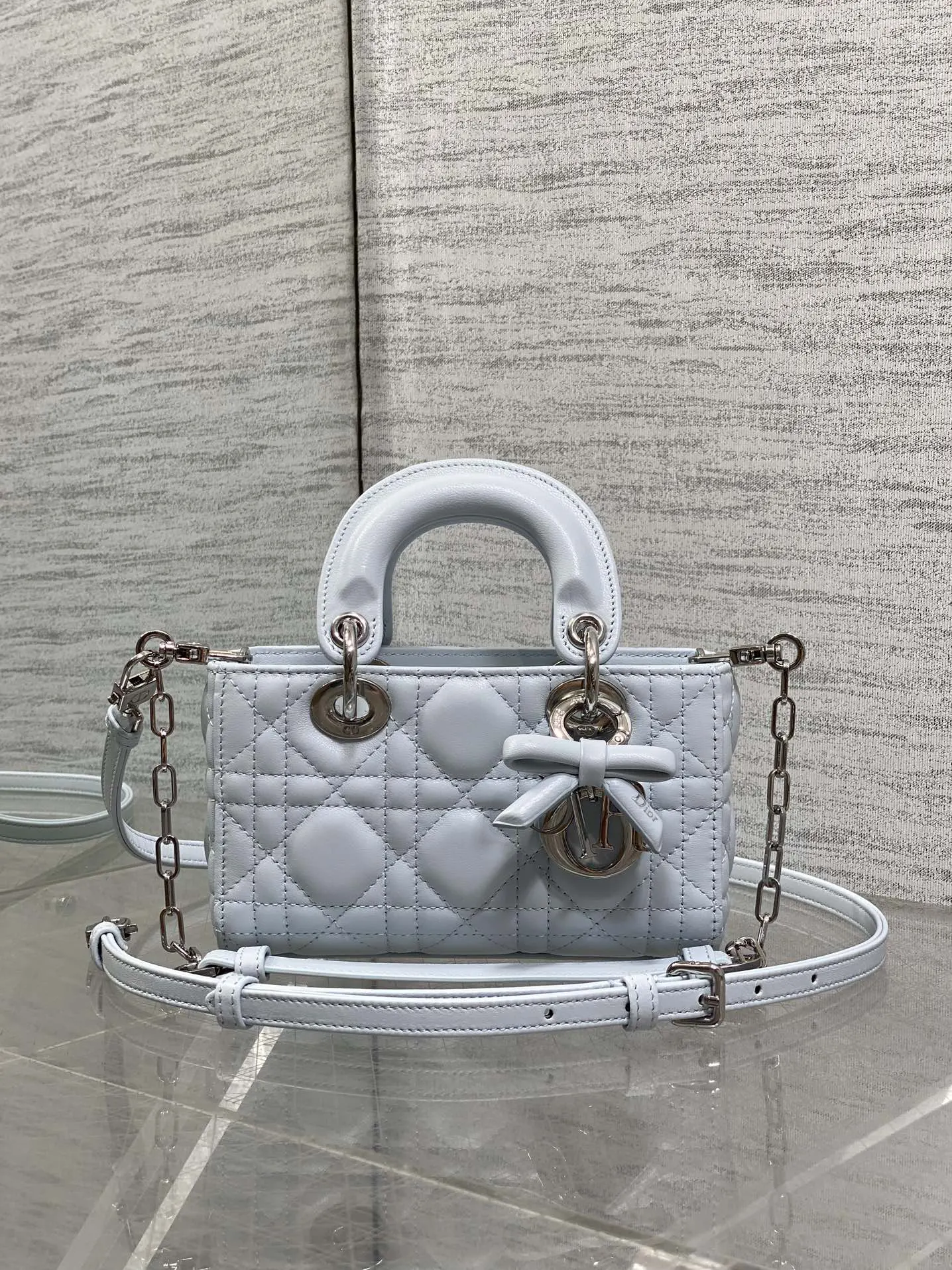 羊皮 迷你冰川蓝 Joy bag蝴蝶结系列羊皮链条包 精致链条款