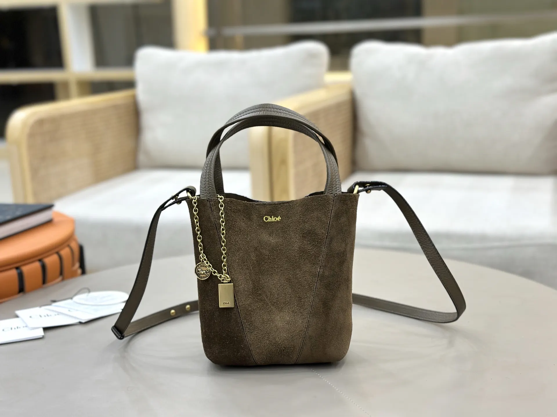 金色 麂皮 Chloe Spin系列麂皮托特包 大容量托特款