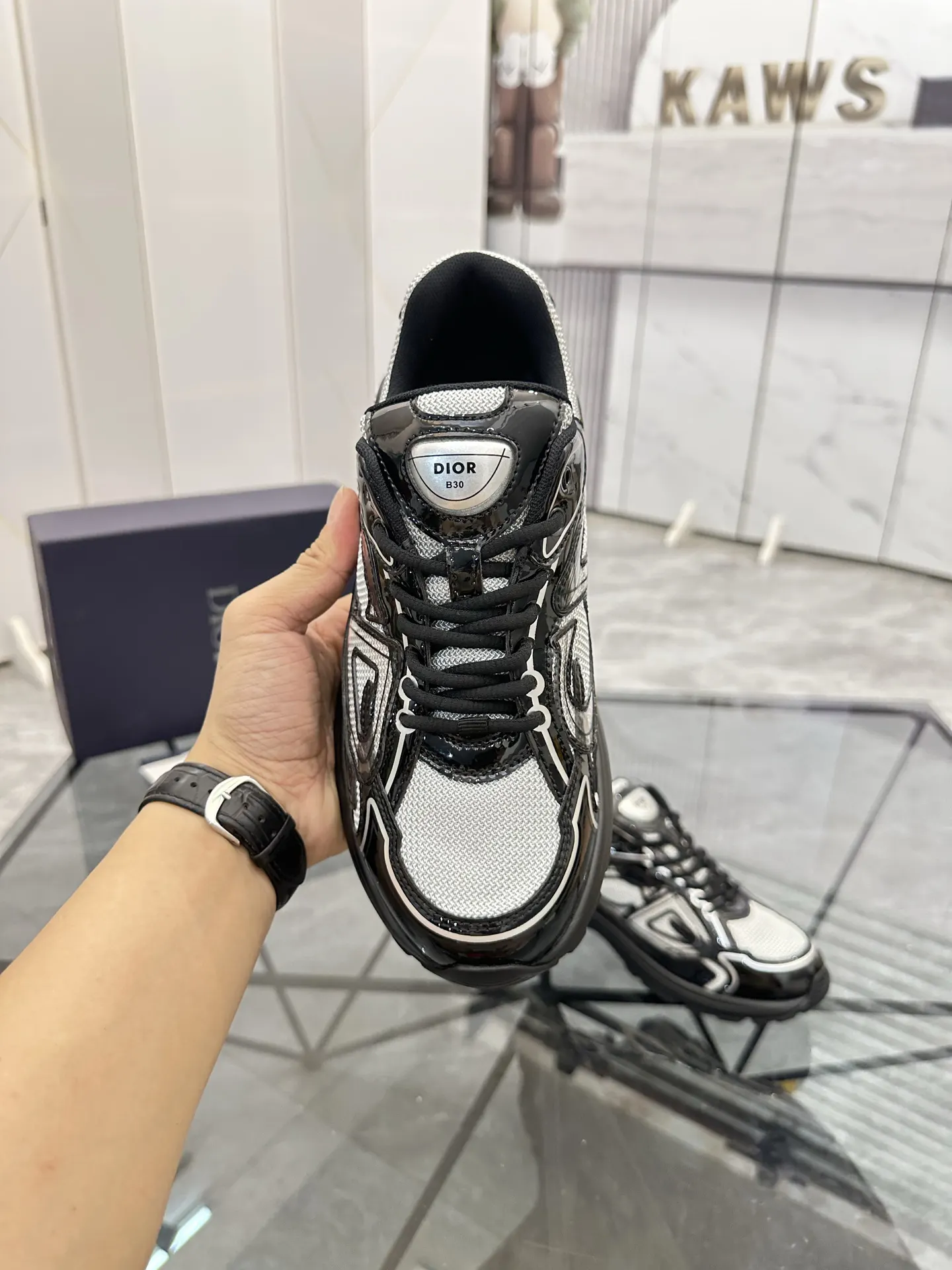 Dior B22 黑白拼色牛皮運動鞋 运动休閒