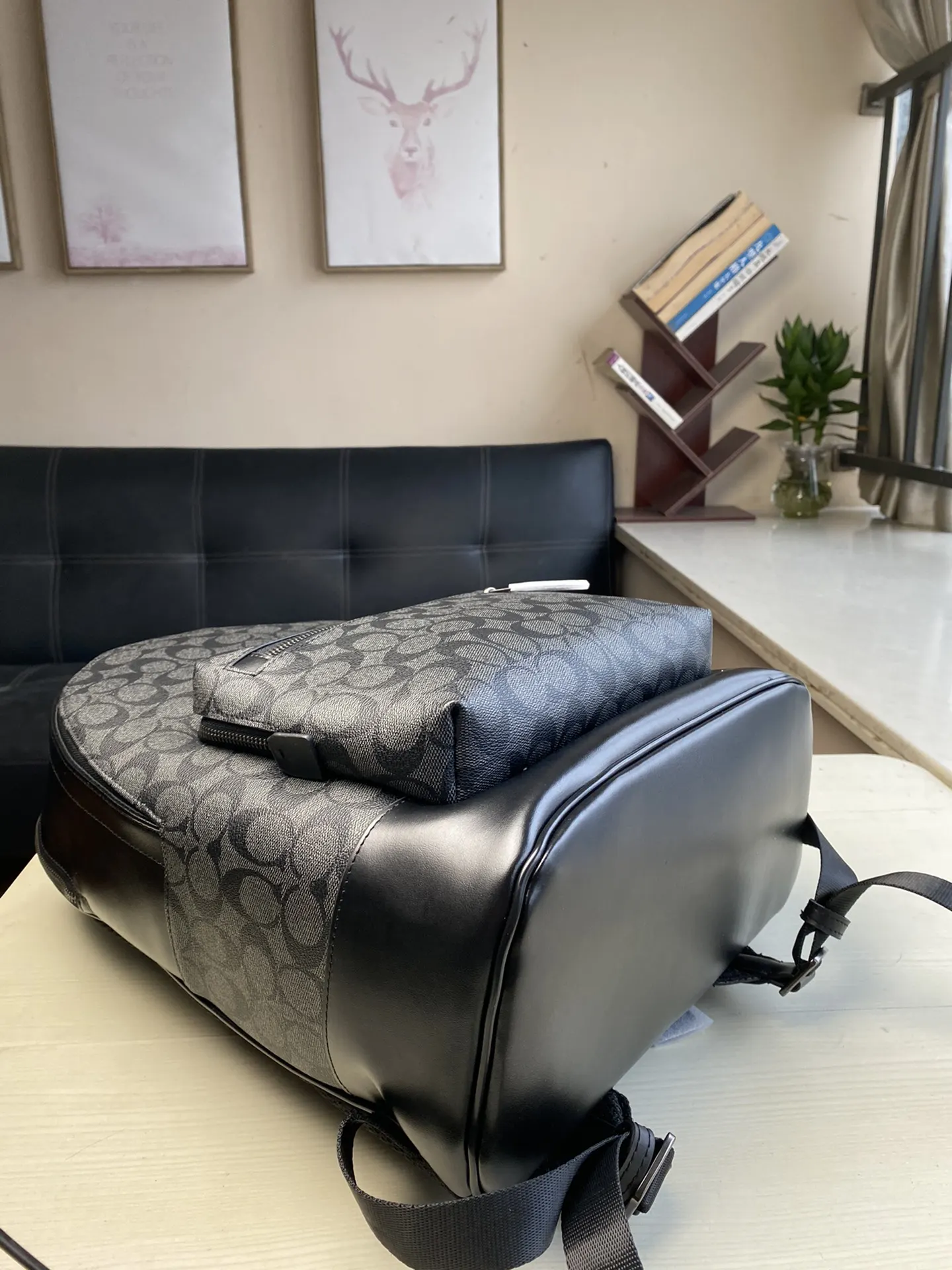 Coach 黑色 牛皮 纯 条纹 旅行袋 大容量旅行款