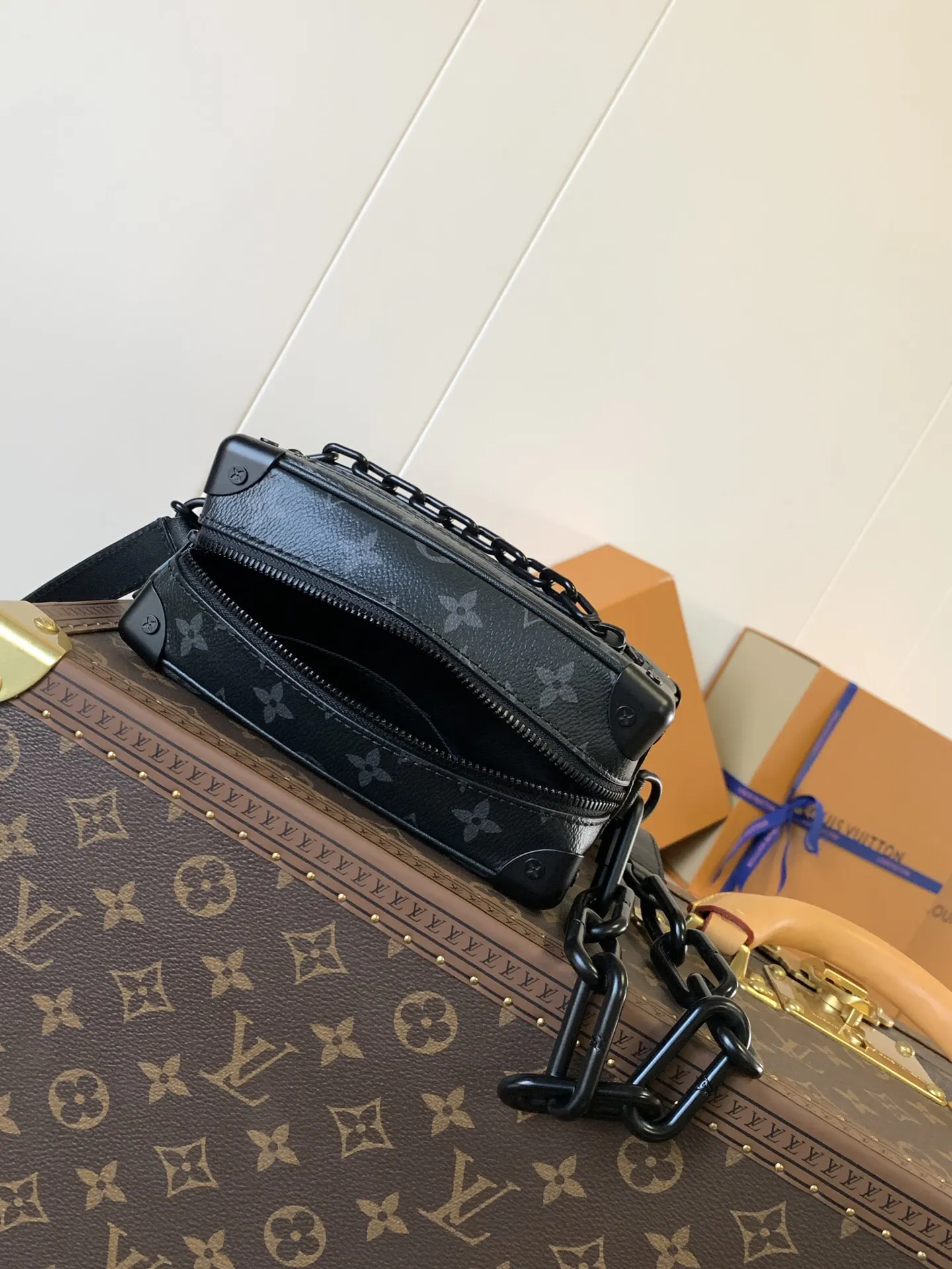 牛皮 黑色花纹 Virgil 链条包 精致链条款