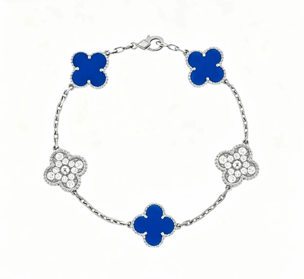 Van Cleef 金色 满钻 四叶草 菱形 手链 日常叠戴款