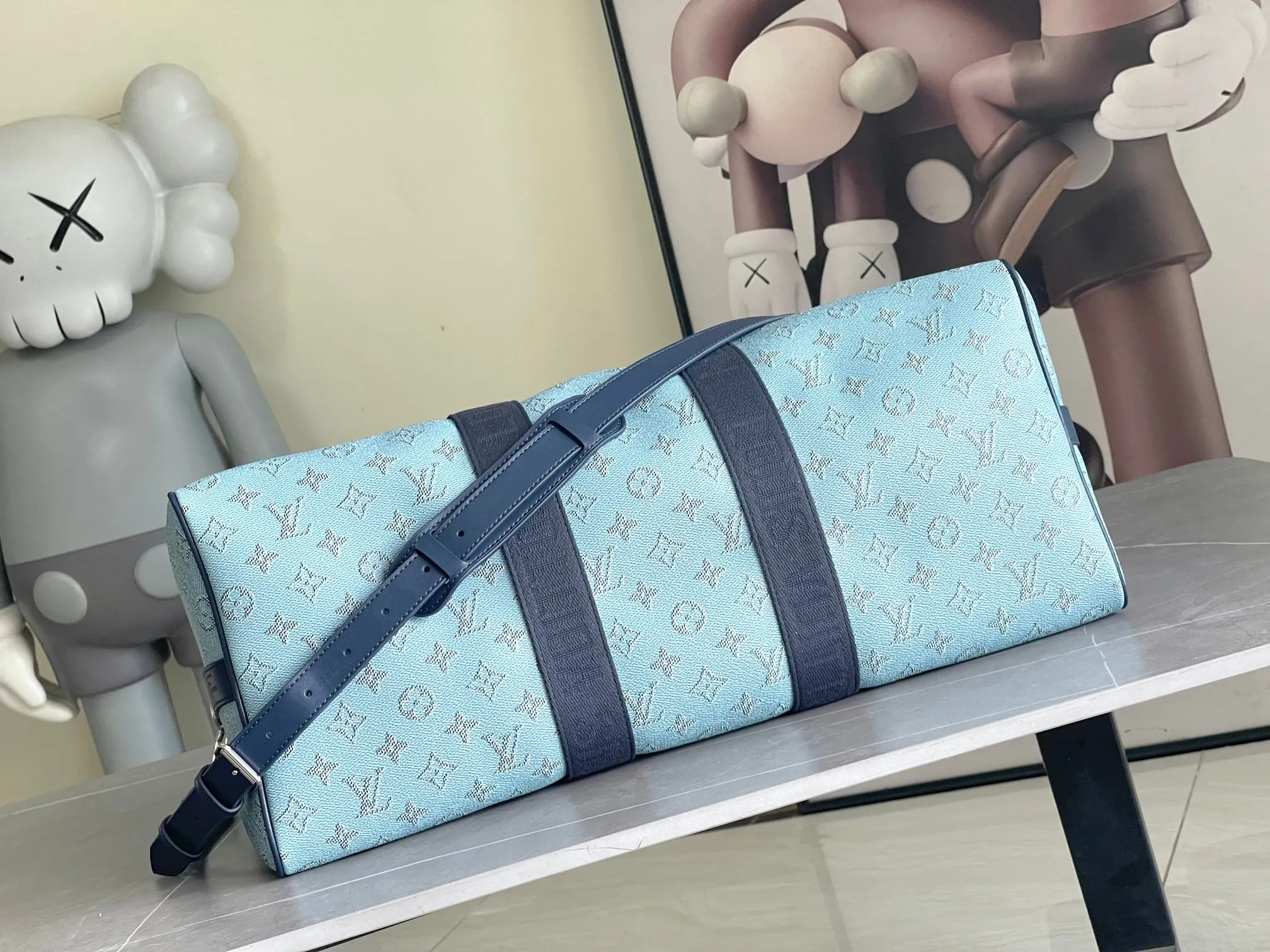 Keepall 藍色 牛皮 旅行袋 大容量旅行款